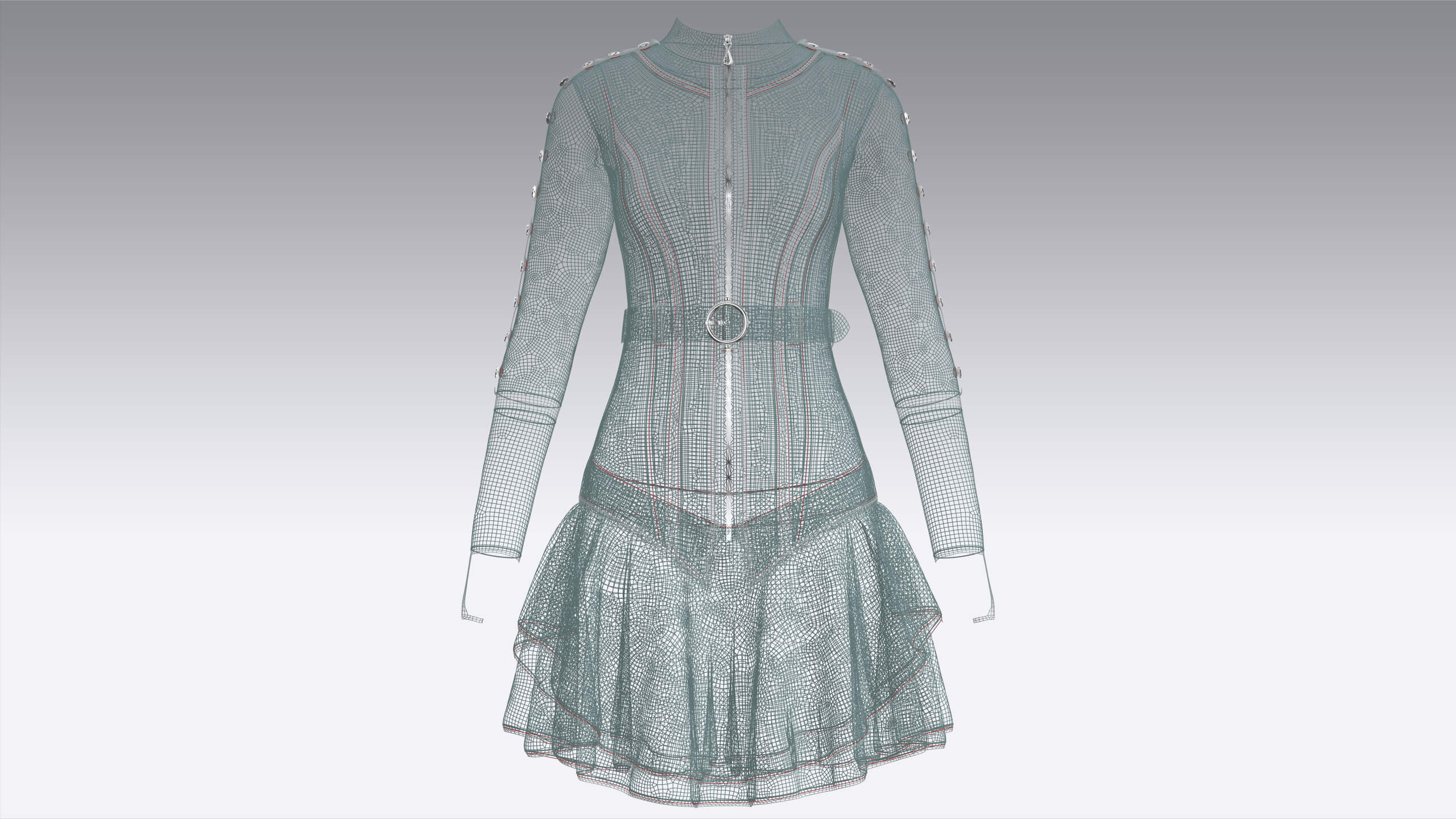 Girls Full-Zip Ruffle Mini Dress with Belt 3D Model