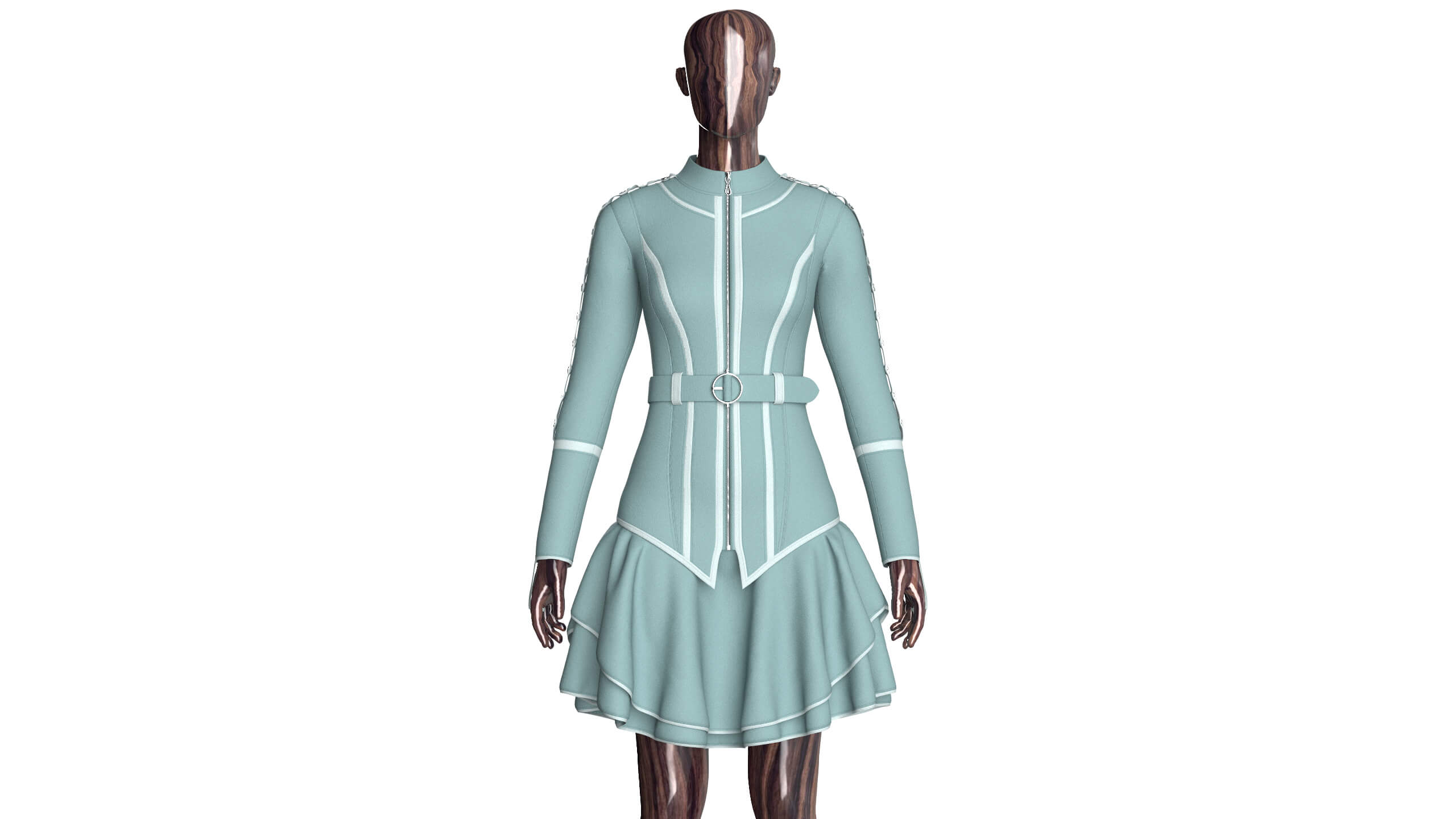 Girls Full-Zip Ruffle Mini Dress with Belt 3D Model