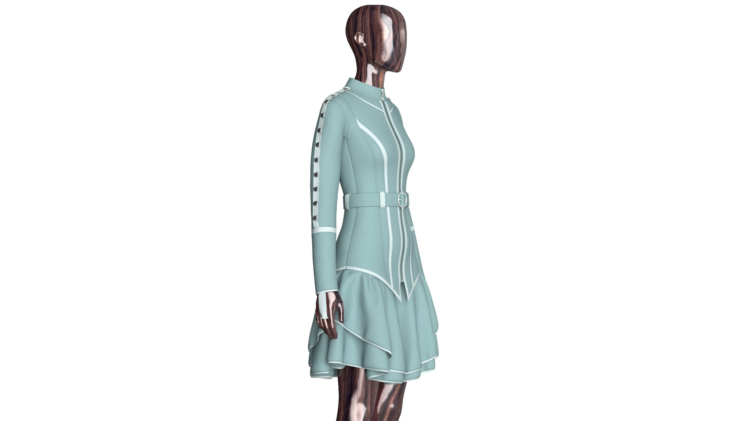 Girls Full-Zip Ruffle Mini Dress with Belt 3D Model