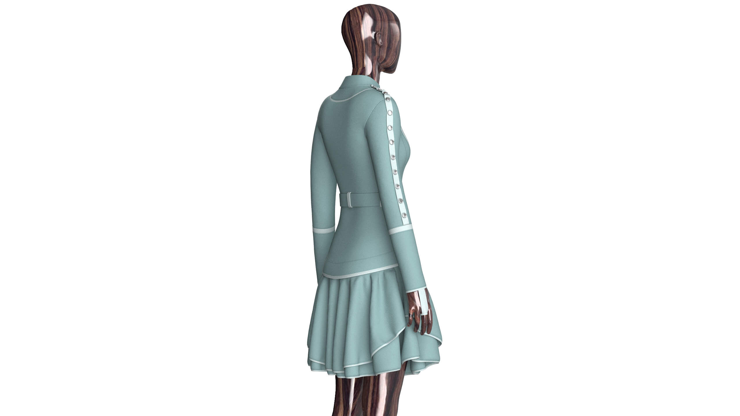 Girls Full-Zip Ruffle Mini Dress with Belt 3D Model