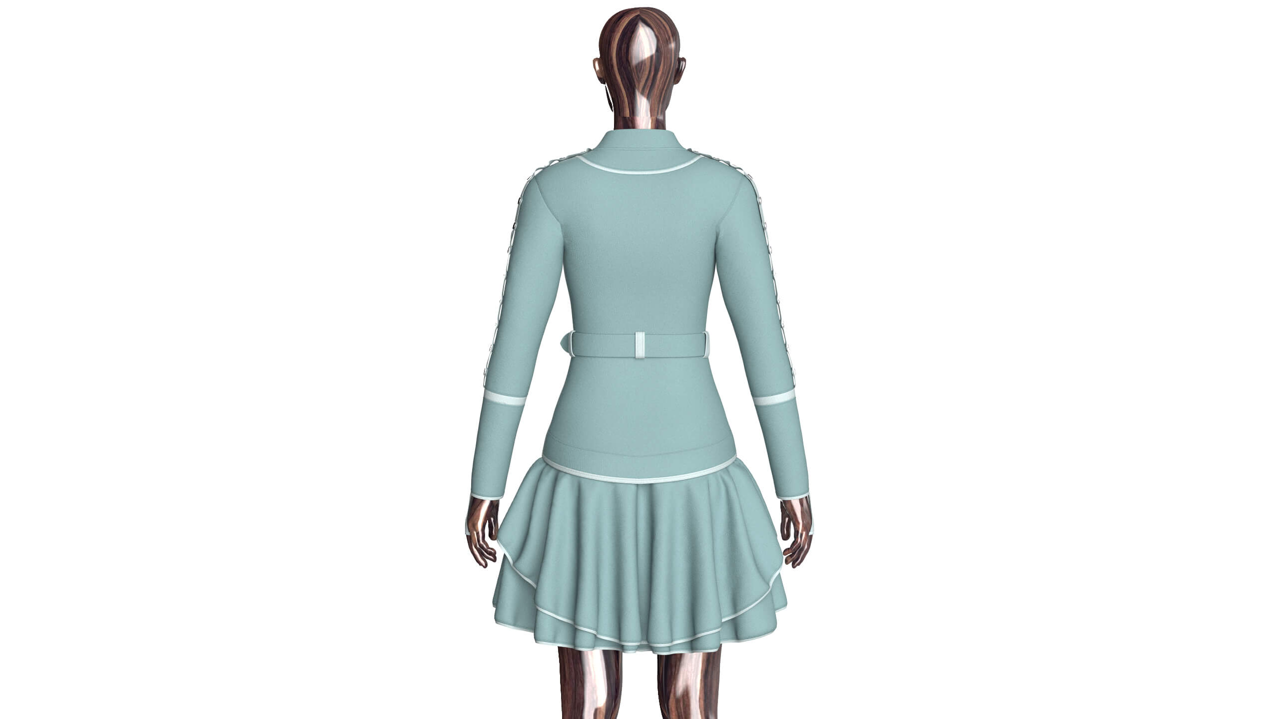 Girls Full-Zip Ruffle Mini Dress with Belt 3D Model