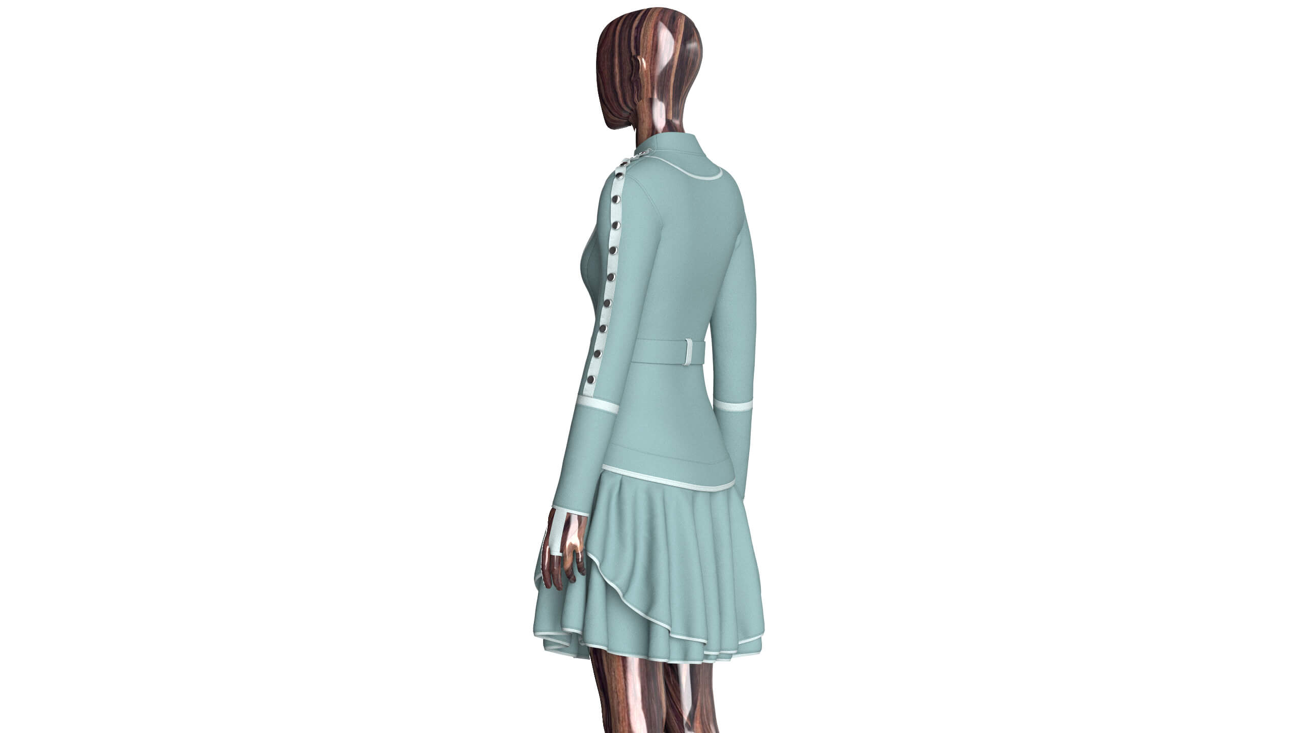 Girls Full-Zip Ruffle Mini Dress with Belt 3D Model