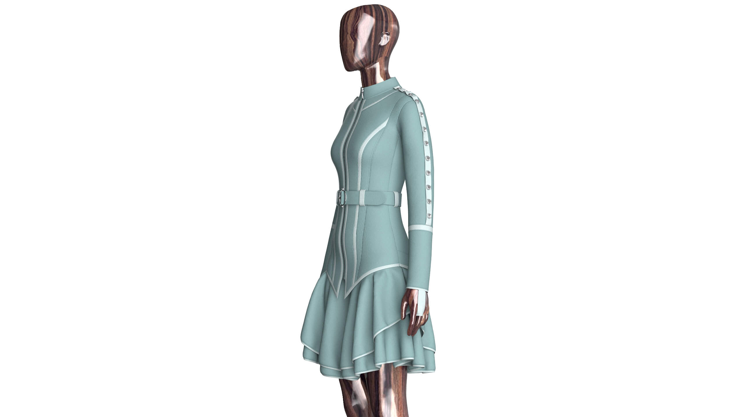 Girls Full-Zip Ruffle Mini Dress with Belt 3D Model