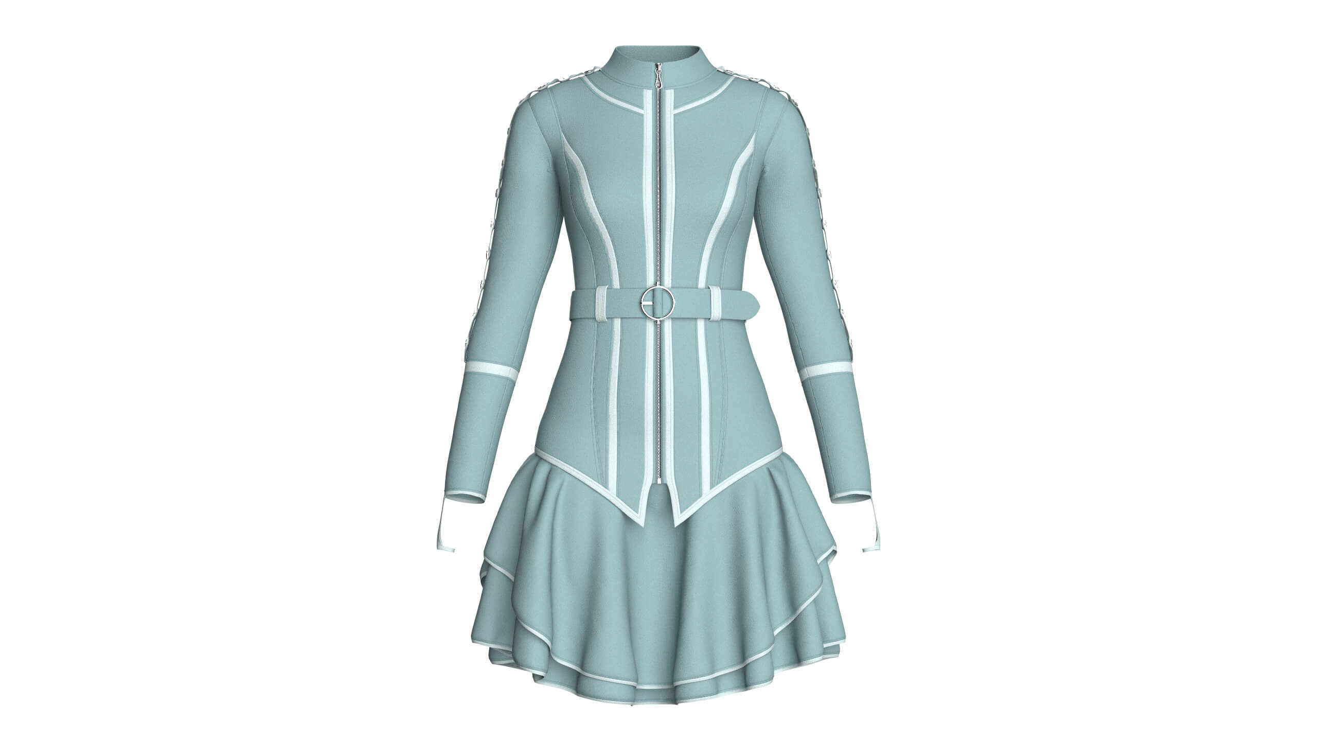 Girls Full-Zip Ruffle Mini Dress with Belt 3D Model