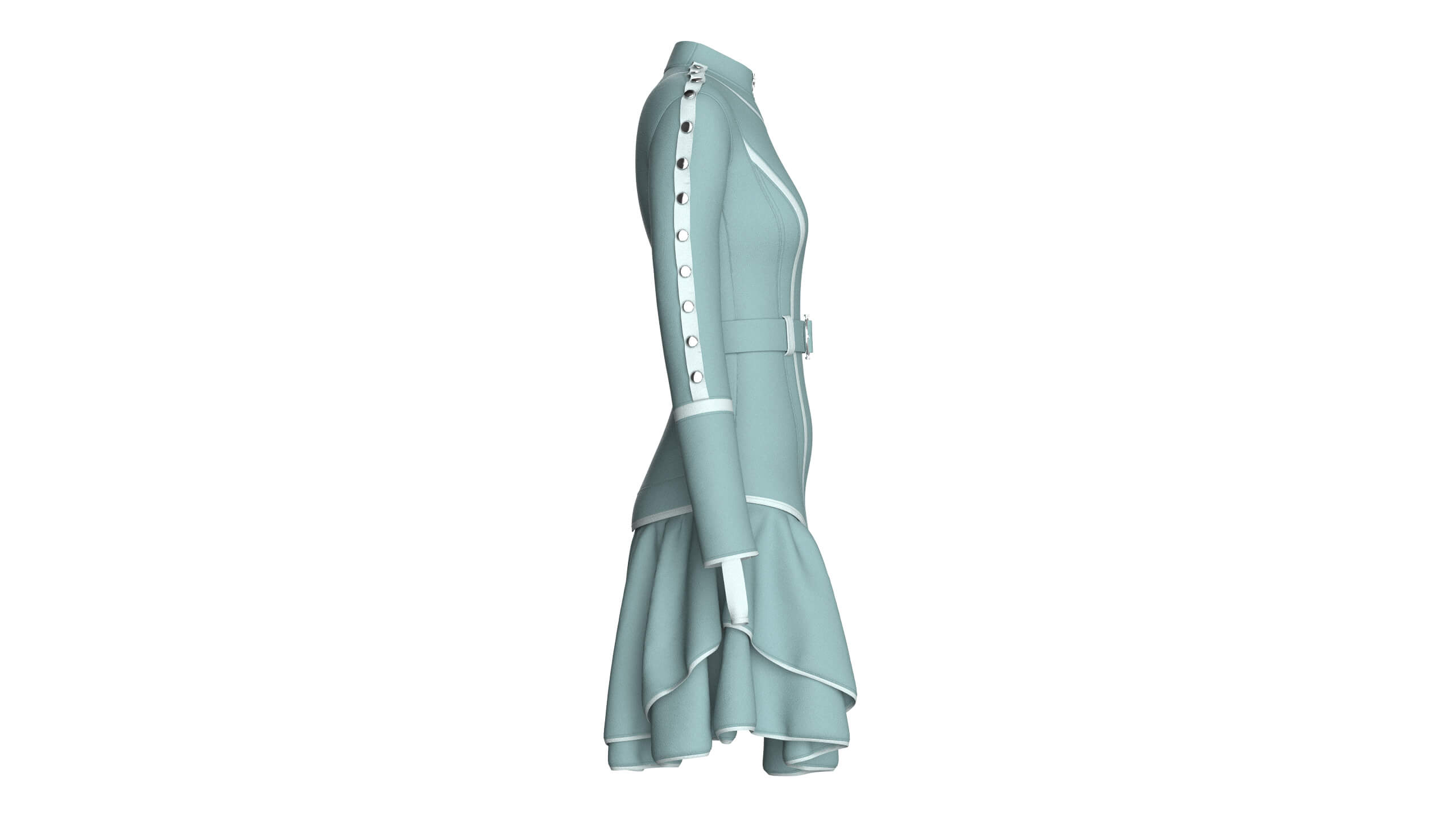 Girls Full-Zip Ruffle Mini Dress with Belt 3D Model