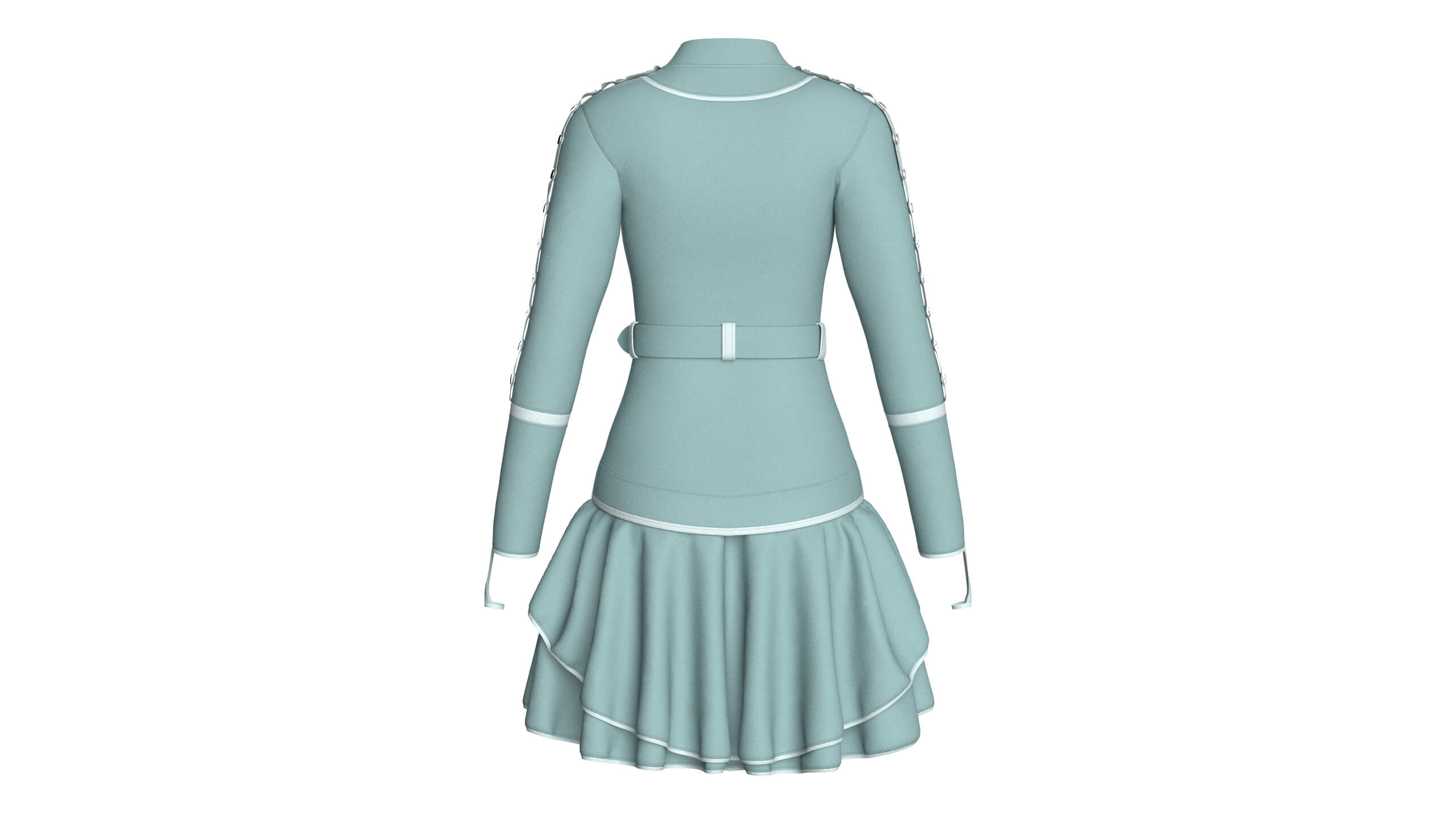 Girls Full-Zip Ruffle Mini Dress with Belt 3D Model