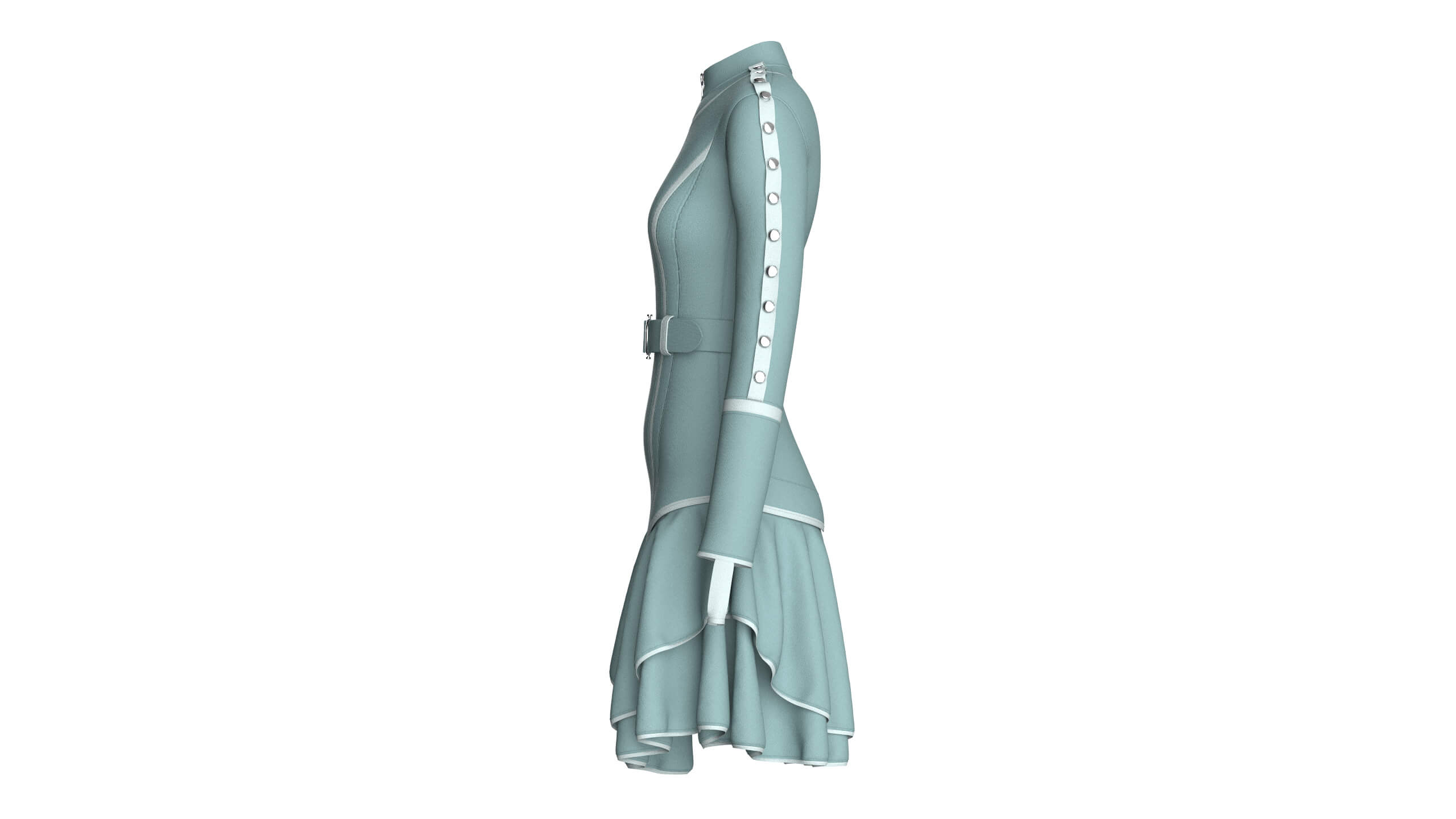 Girls Full-Zip Ruffle Mini Dress with Belt 3D Model