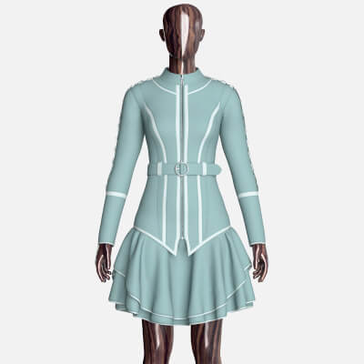 Girls Full-Zip Ruffle Mini Dress with Belt