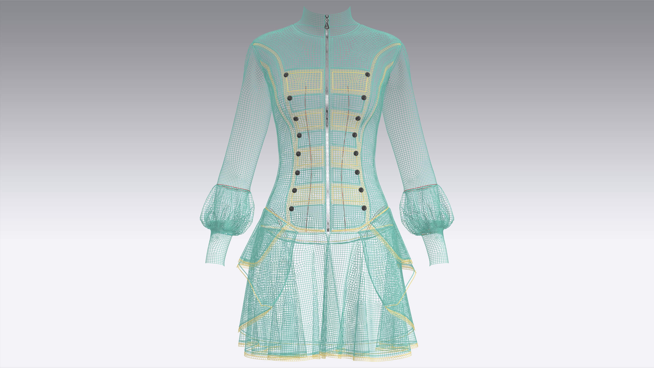 Girls Full-Zip Ruffled Mini Dress with Piping 3D Model