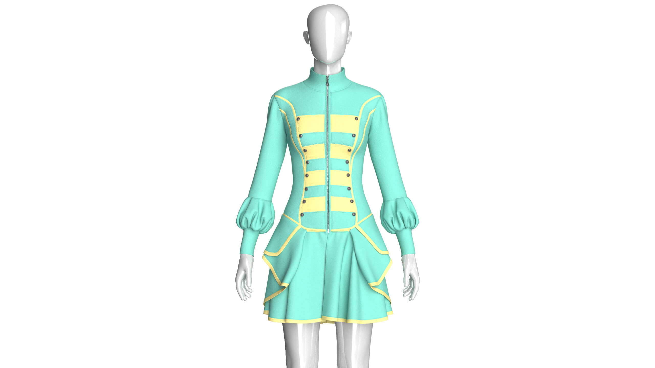 Girls Full-Zip Ruffled Mini Dress with Piping 3D Model