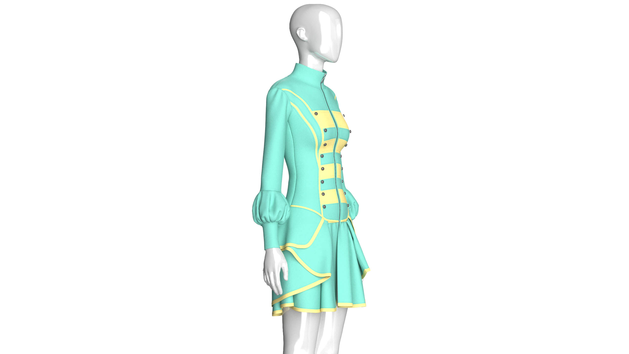 Girls Full-Zip Ruffled Mini Dress with Piping 3D Model