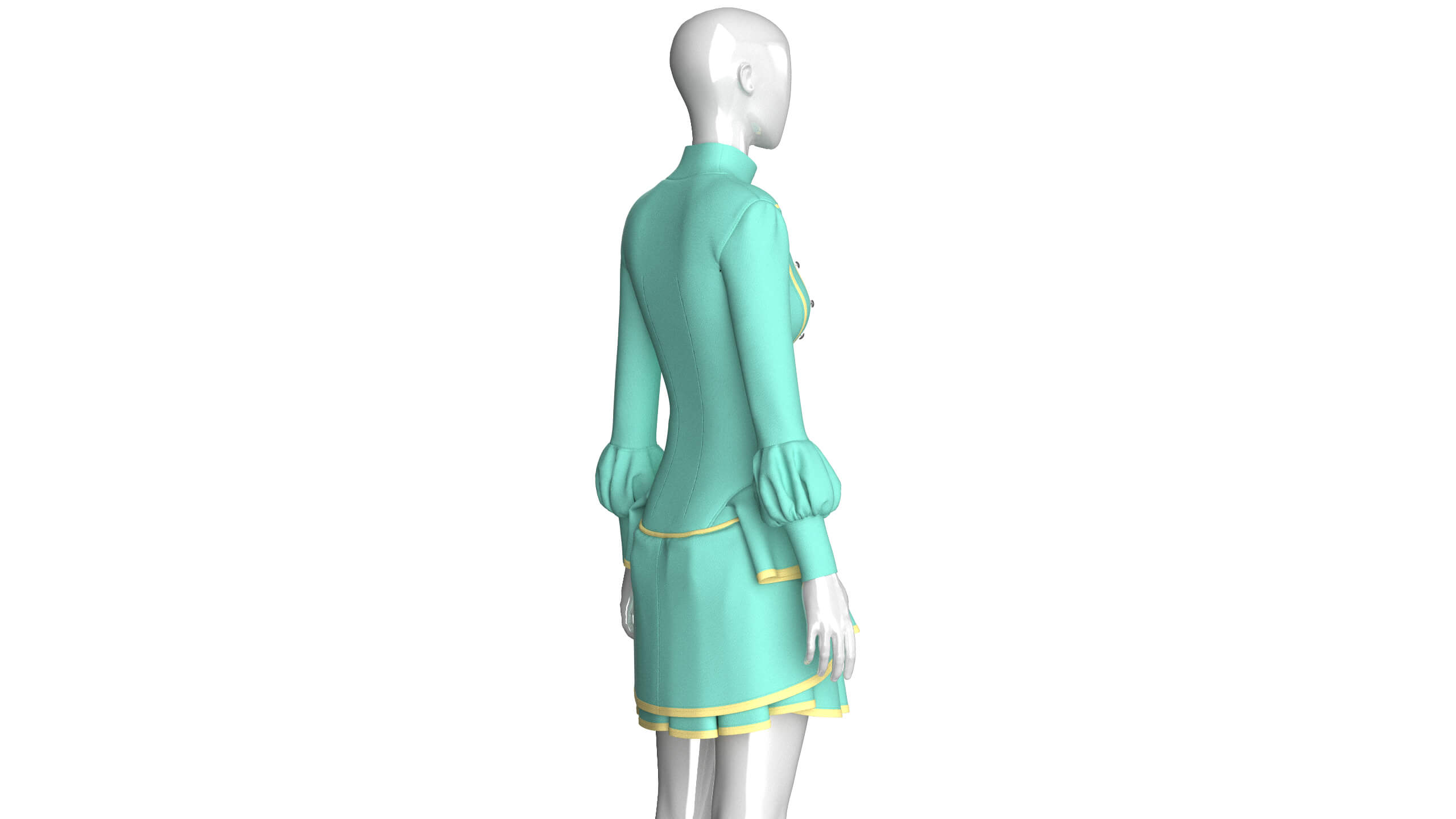 Girls Full-Zip Ruffled Mini Dress with Piping 3D Model