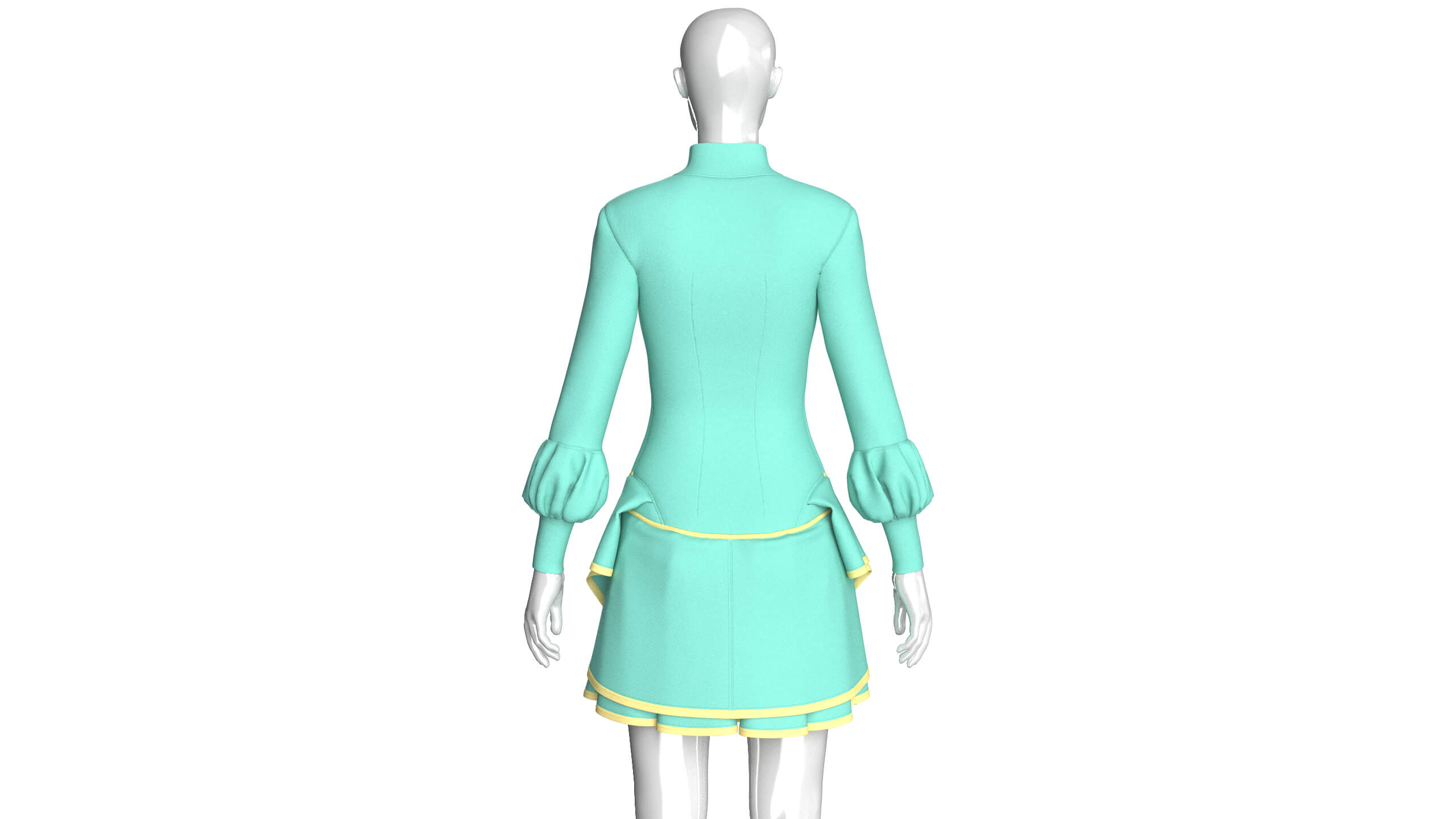 Girls Full-Zip Ruffled Mini Dress with Piping 3D Model