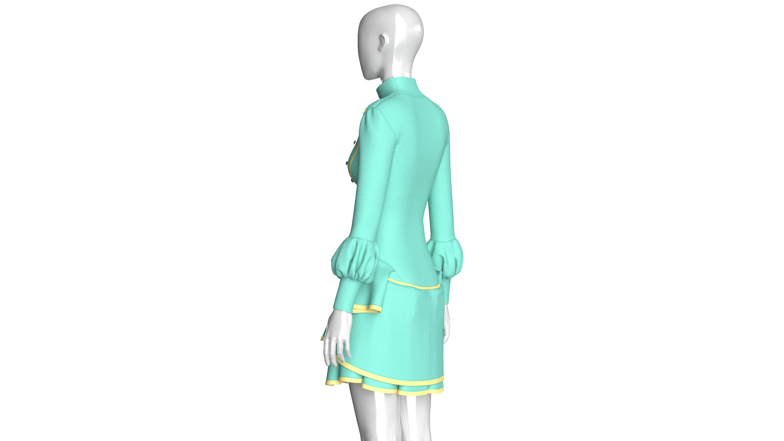 Girls Full-Zip Ruffled Mini Dress with Piping 3D Model
