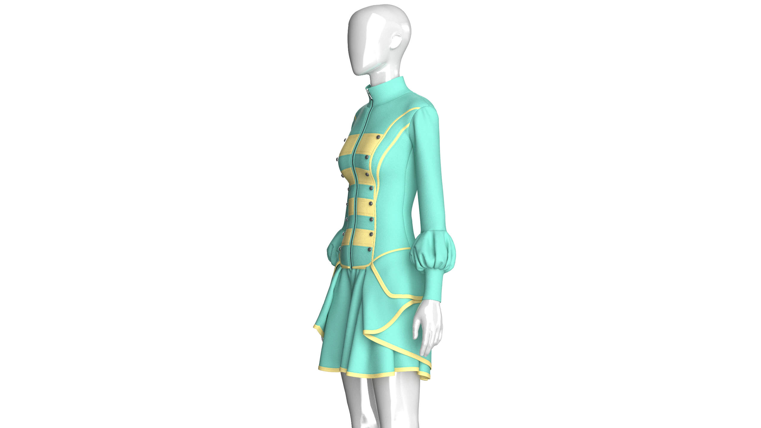 Girls Full-Zip Ruffled Mini Dress with Piping 3D Model