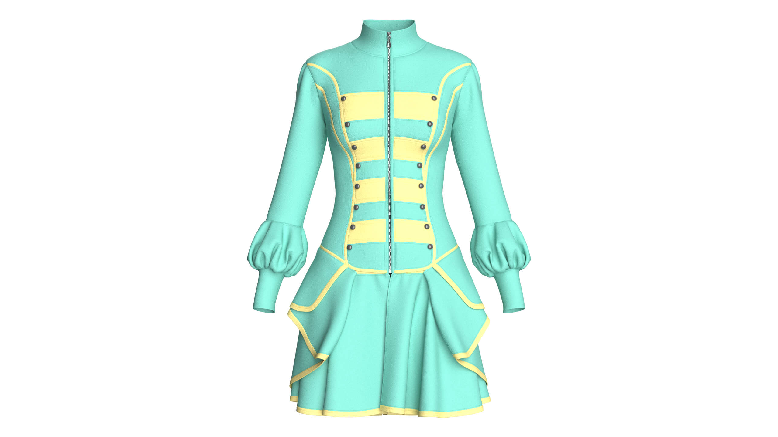 Girls Full-Zip Ruffled Mini Dress with Piping 3D Model