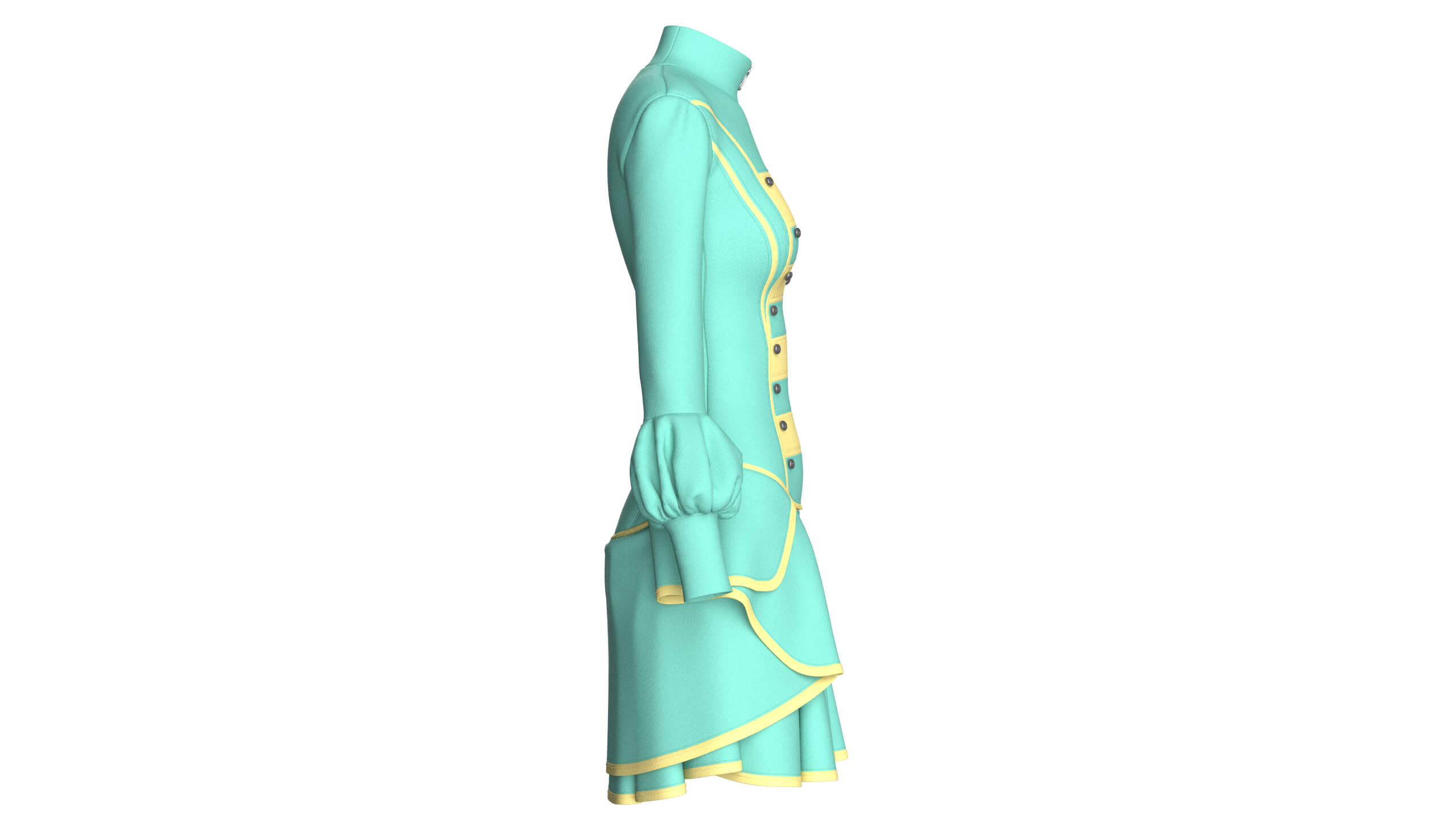 Girls Full-Zip Ruffled Mini Dress with Piping 3D Model