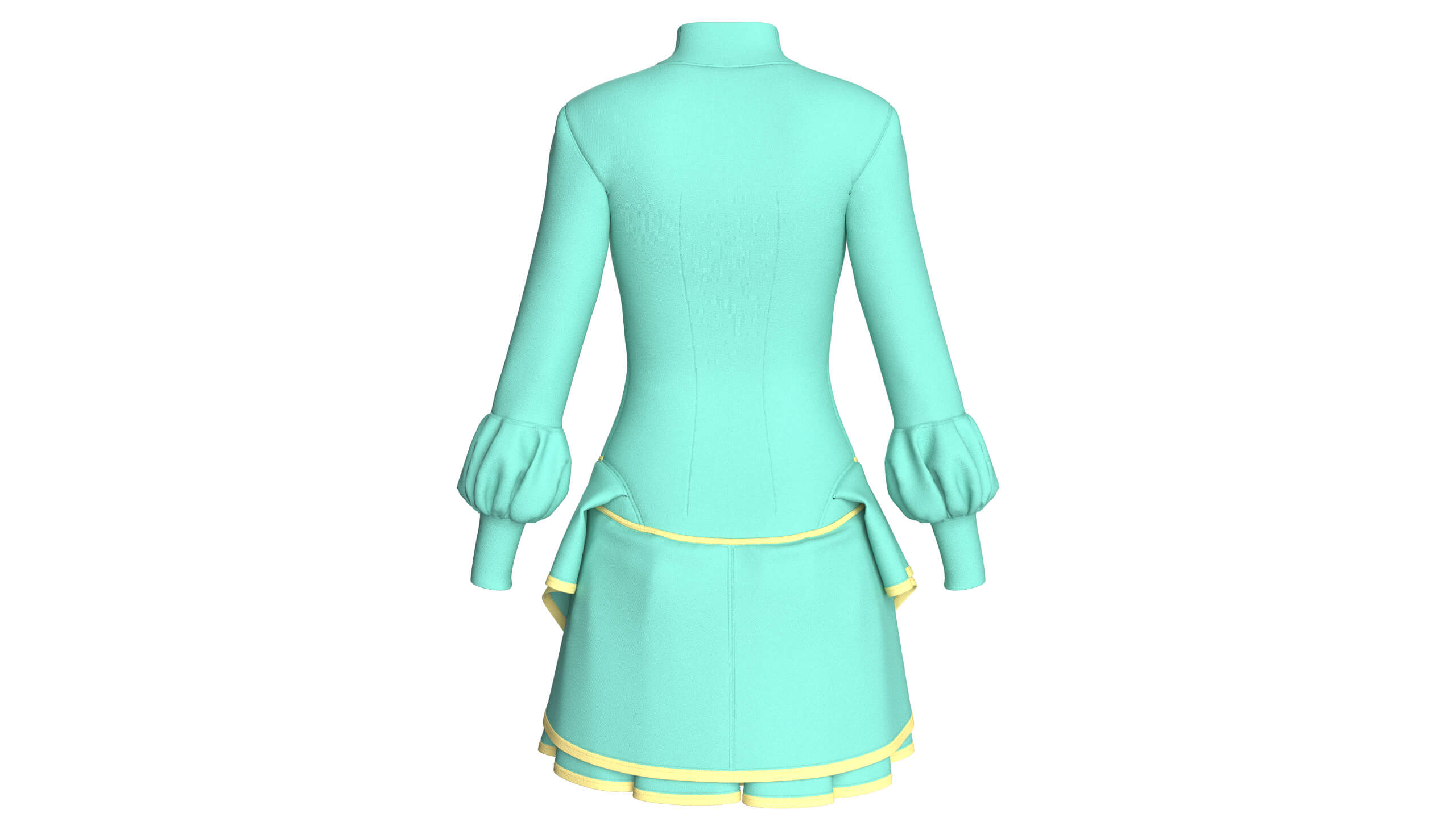 Girls Full-Zip Ruffled Mini Dress with Piping 3D Model