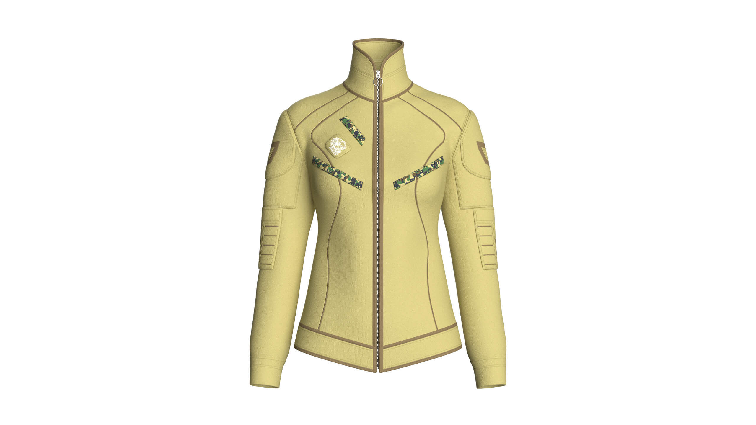 Girls Full Zip Tactical Jacket with Brown Piping 3D Model