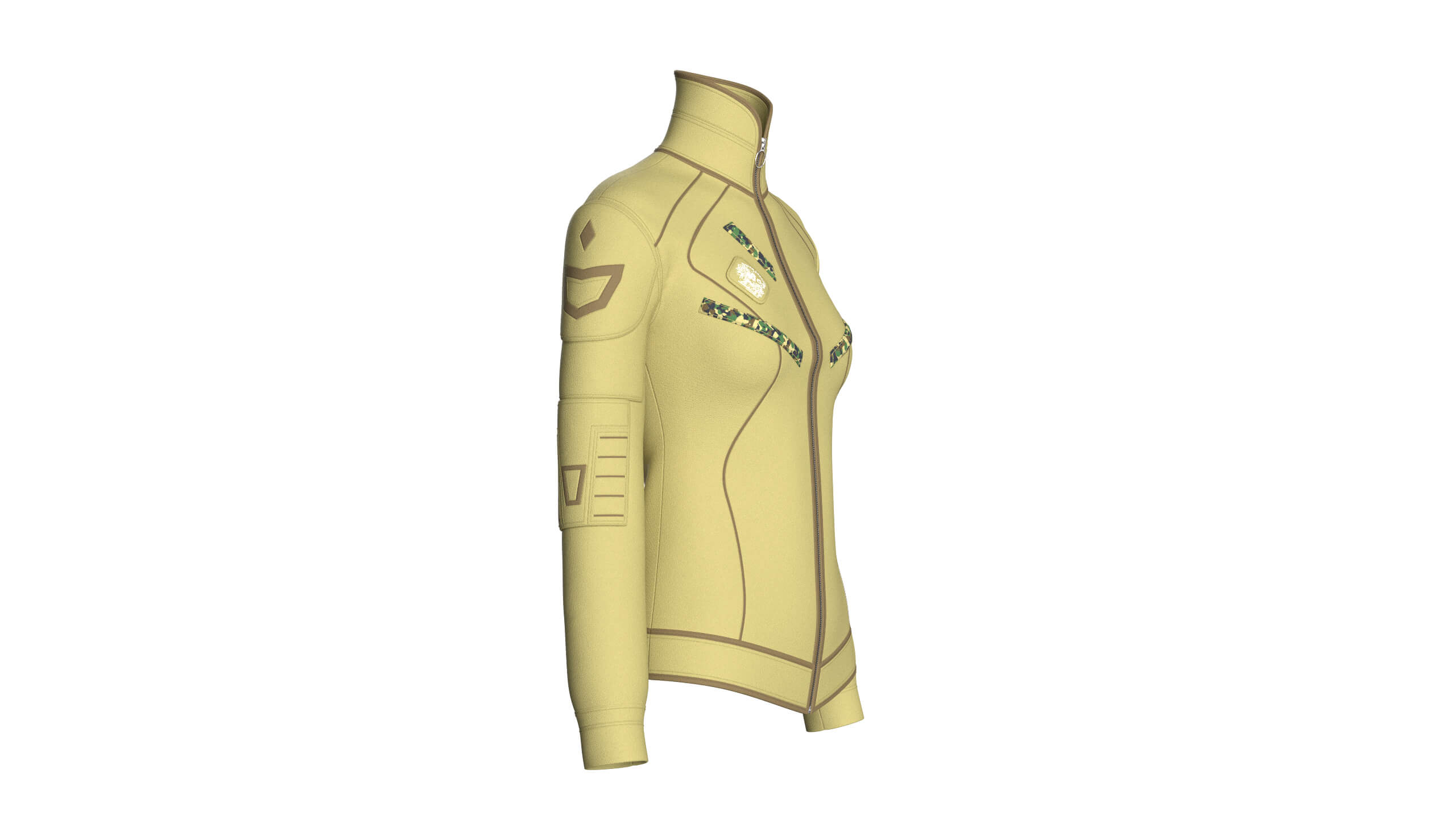 Girls Full Zip Tactical Jacket with Brown Piping 3D Model