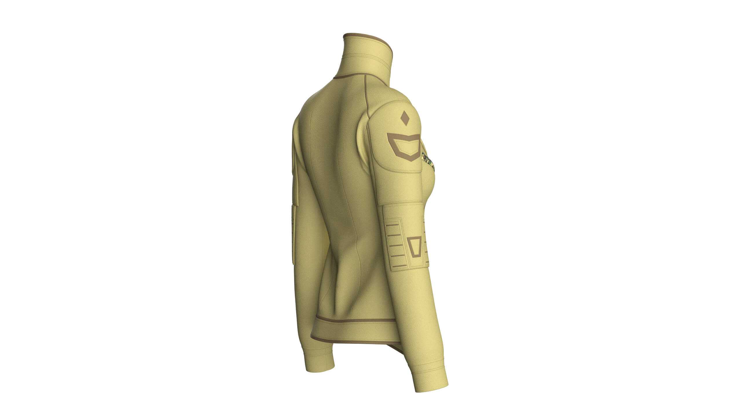 Girls Full Zip Tactical Jacket with Brown Piping 3D Model