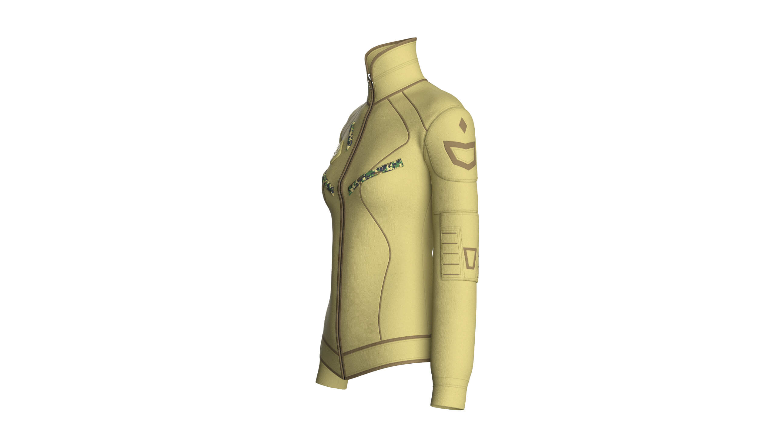 Girls Full Zip Tactical Jacket with Brown Piping 3D Model