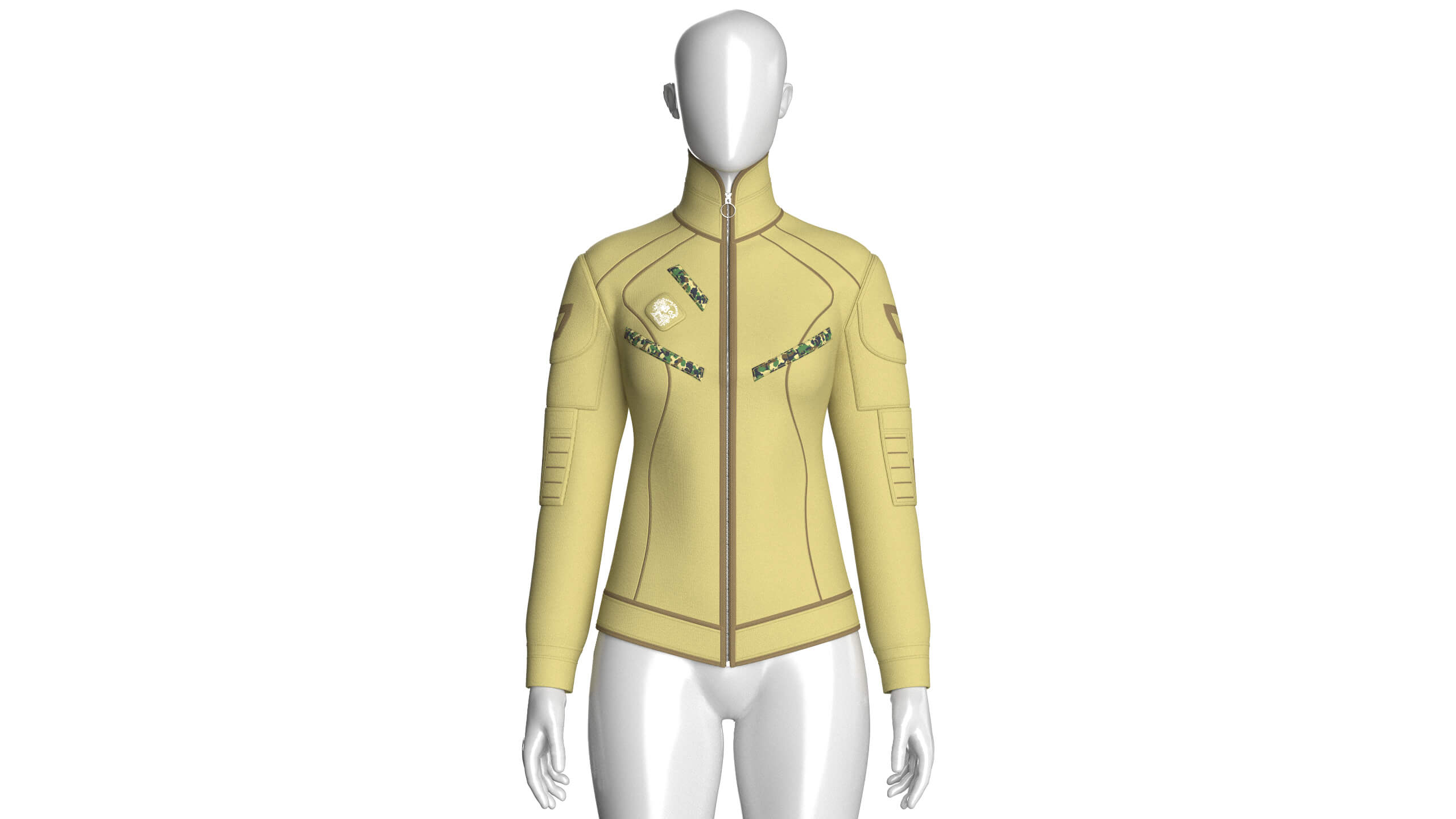 Girls Full Zip Tactical Jacket with Brown Piping 3D Model