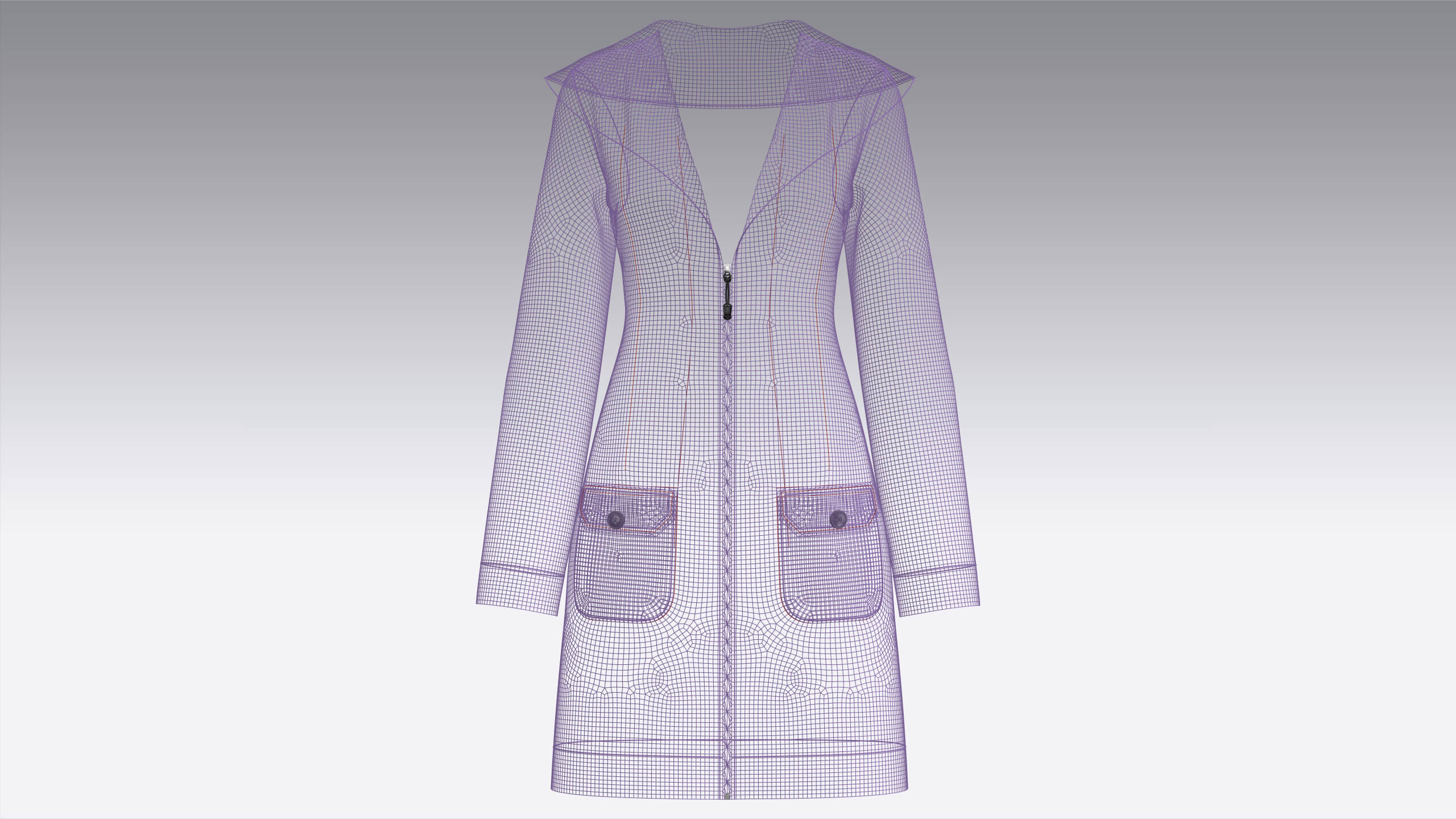 Girls Full Zip Wide Collar Coat 3D Model