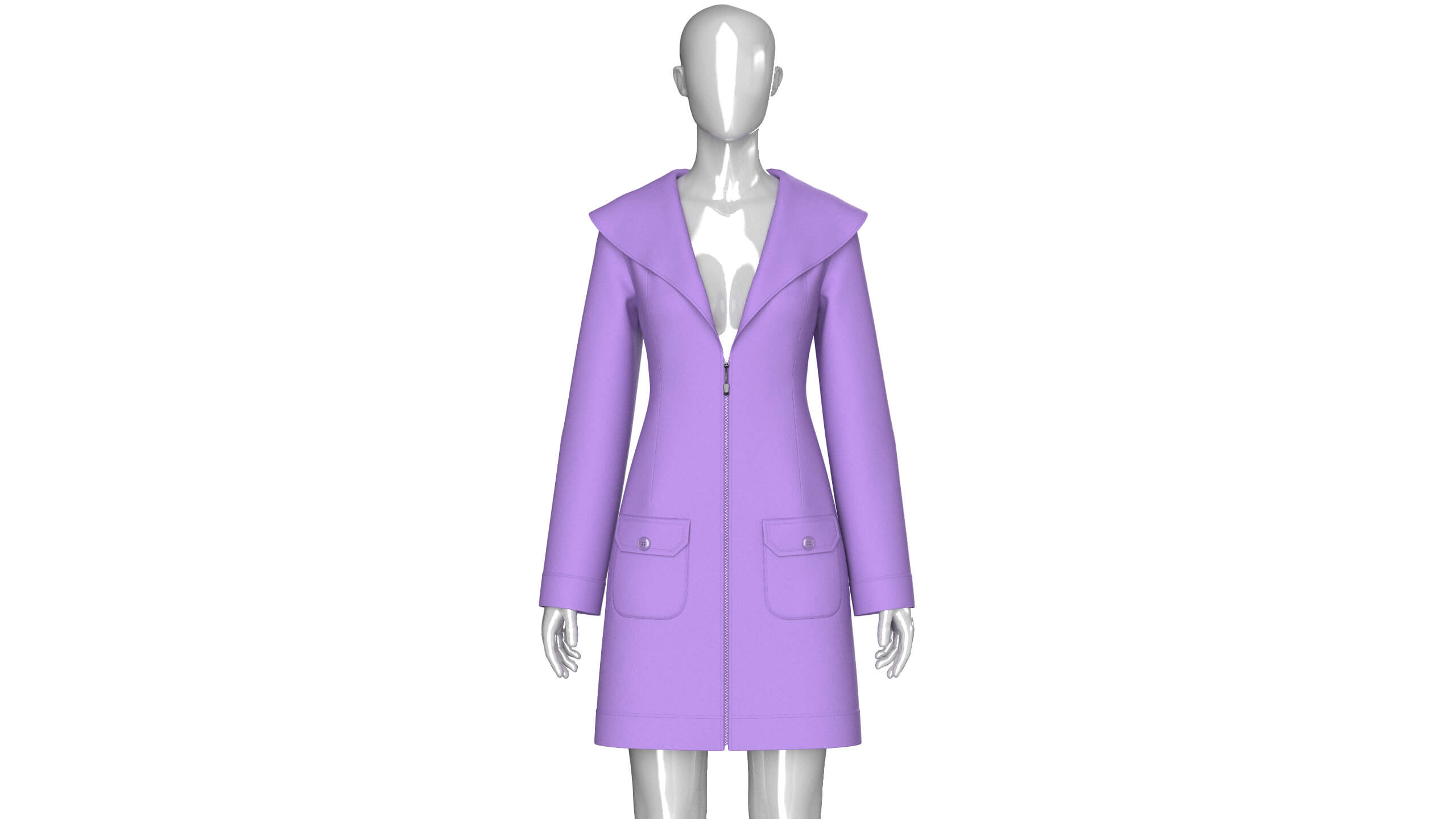 Girls Full Zip Wide Collar Coat 3D Model