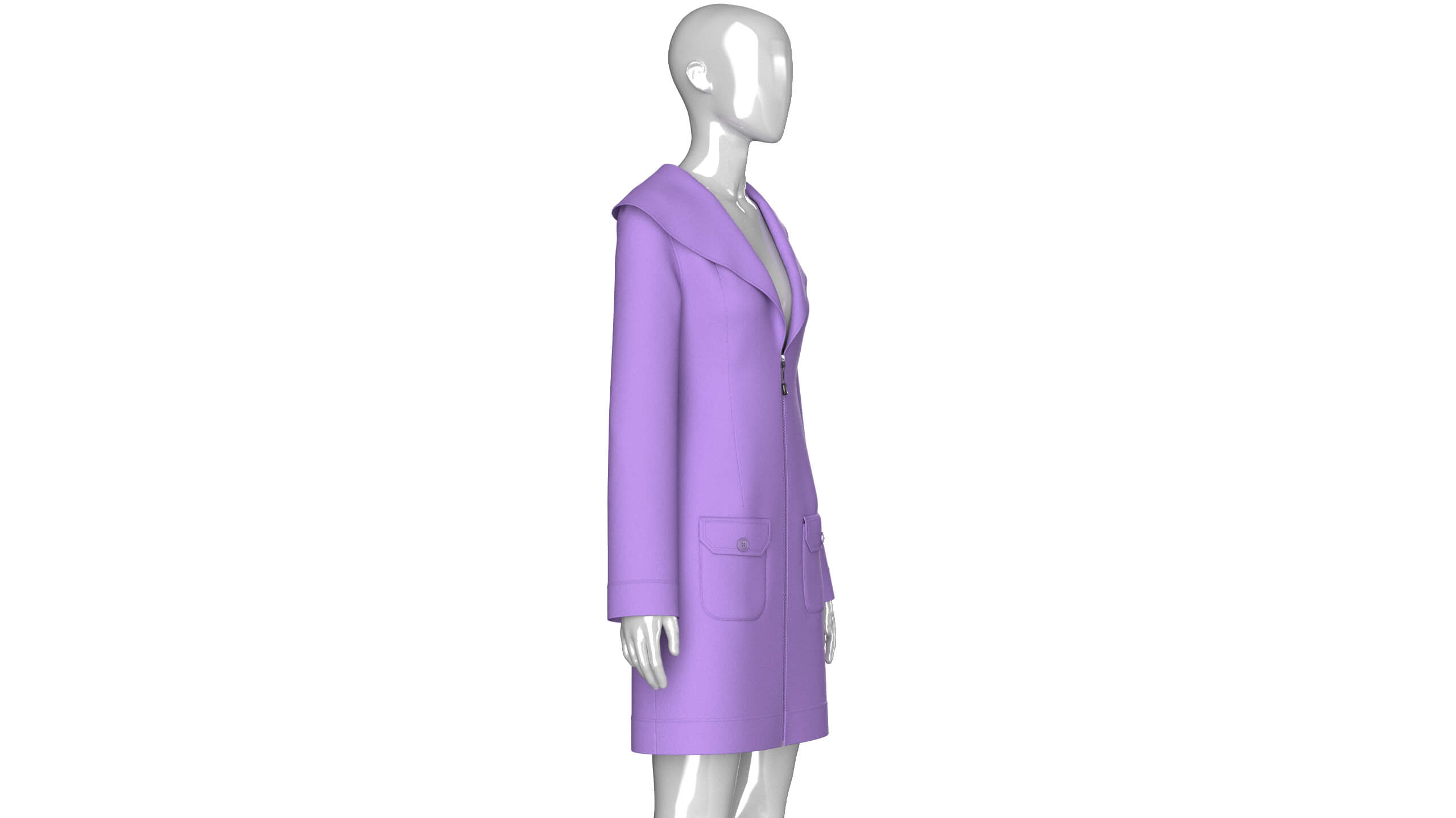 Girls Full Zip Wide Collar Coat 3D Model