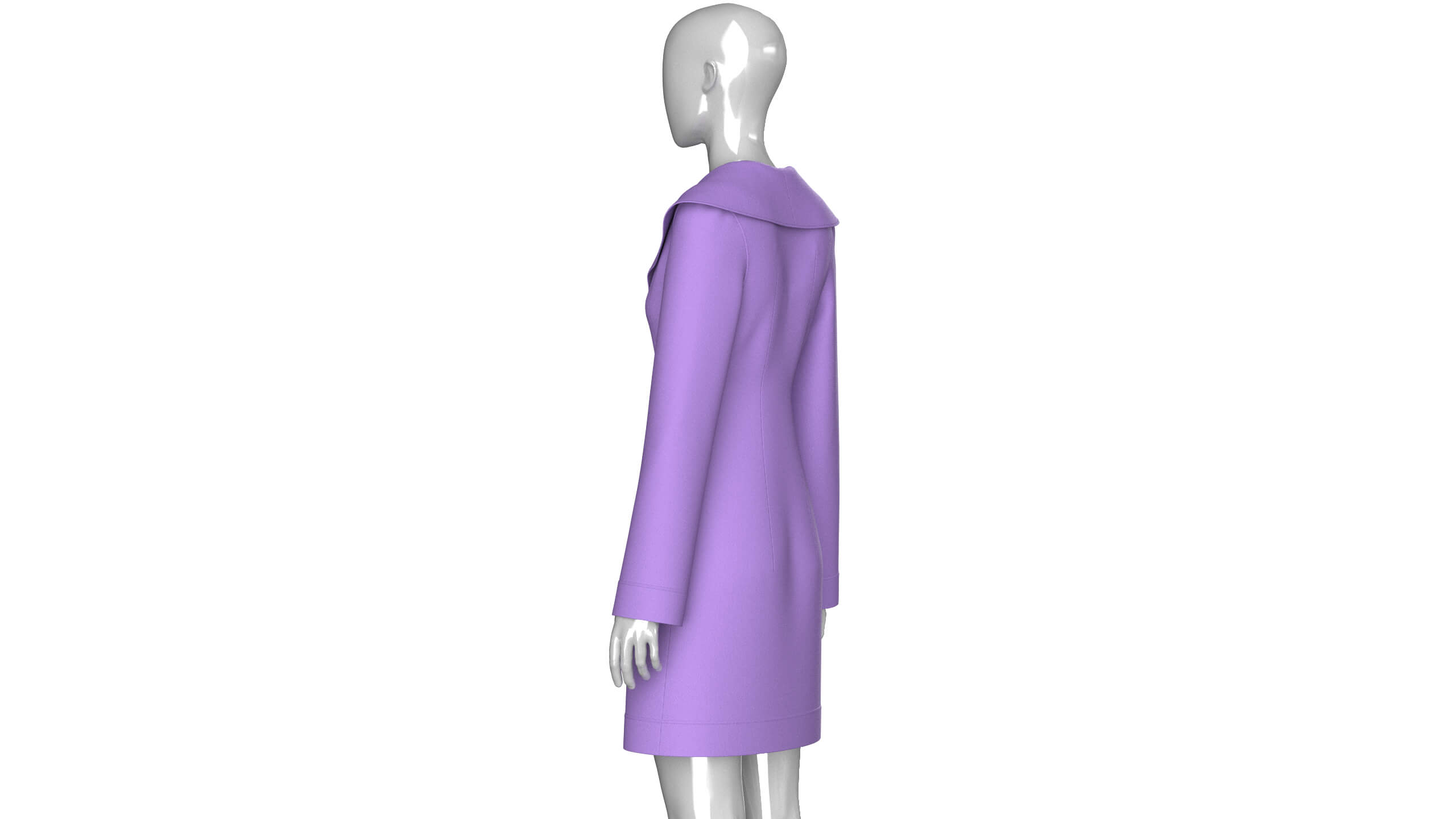 Girls Full Zip Wide Collar Coat 3D Model