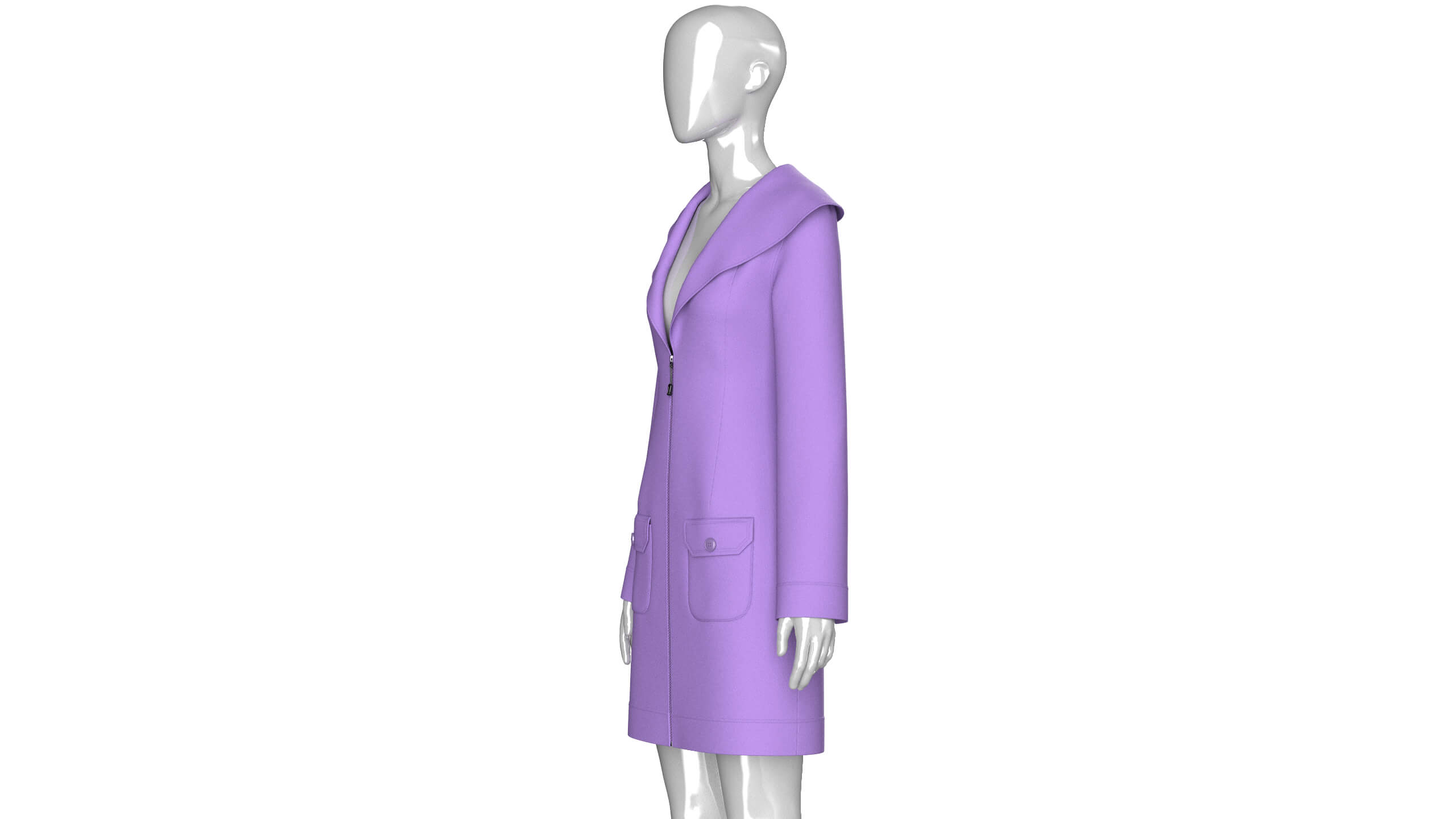 Girls Full Zip Wide Collar Coat 3D Model
