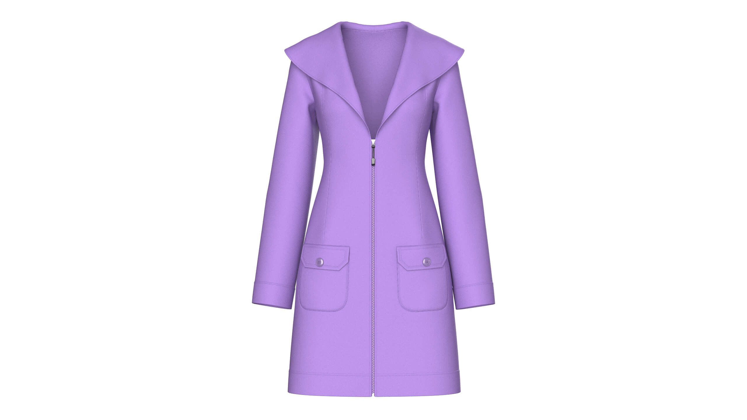 Girls Full Zip Wide Collar Coat 3D Model