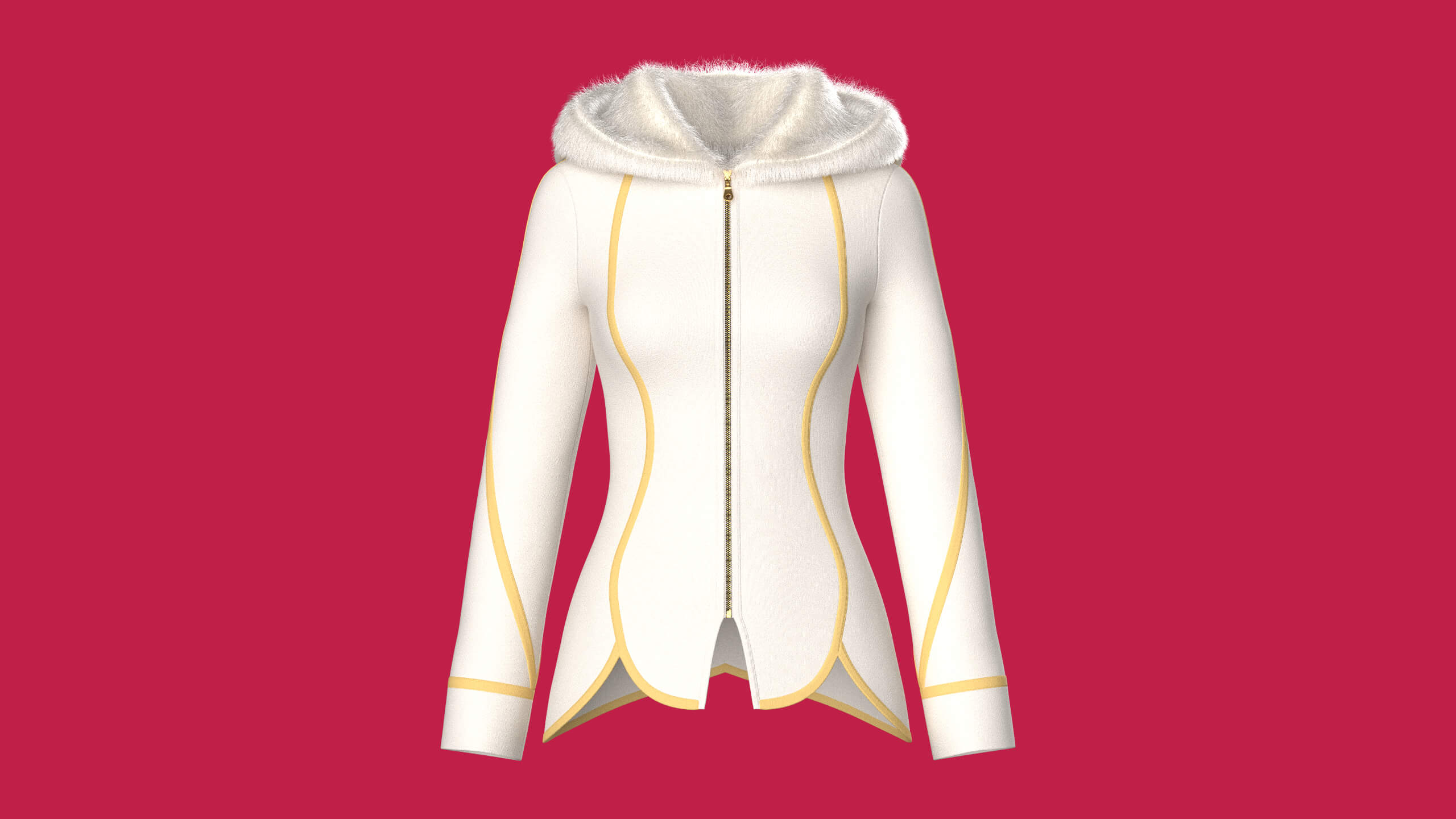 Girls Fur Hooded Jacket 3D Model