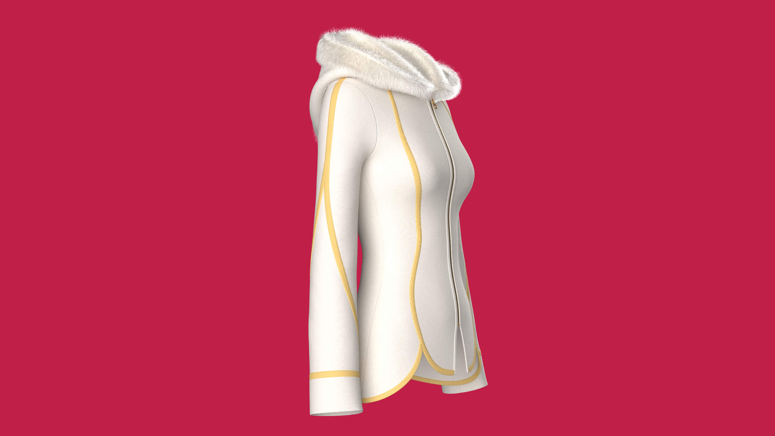 Girls Fur Hooded Jacket 3D Model