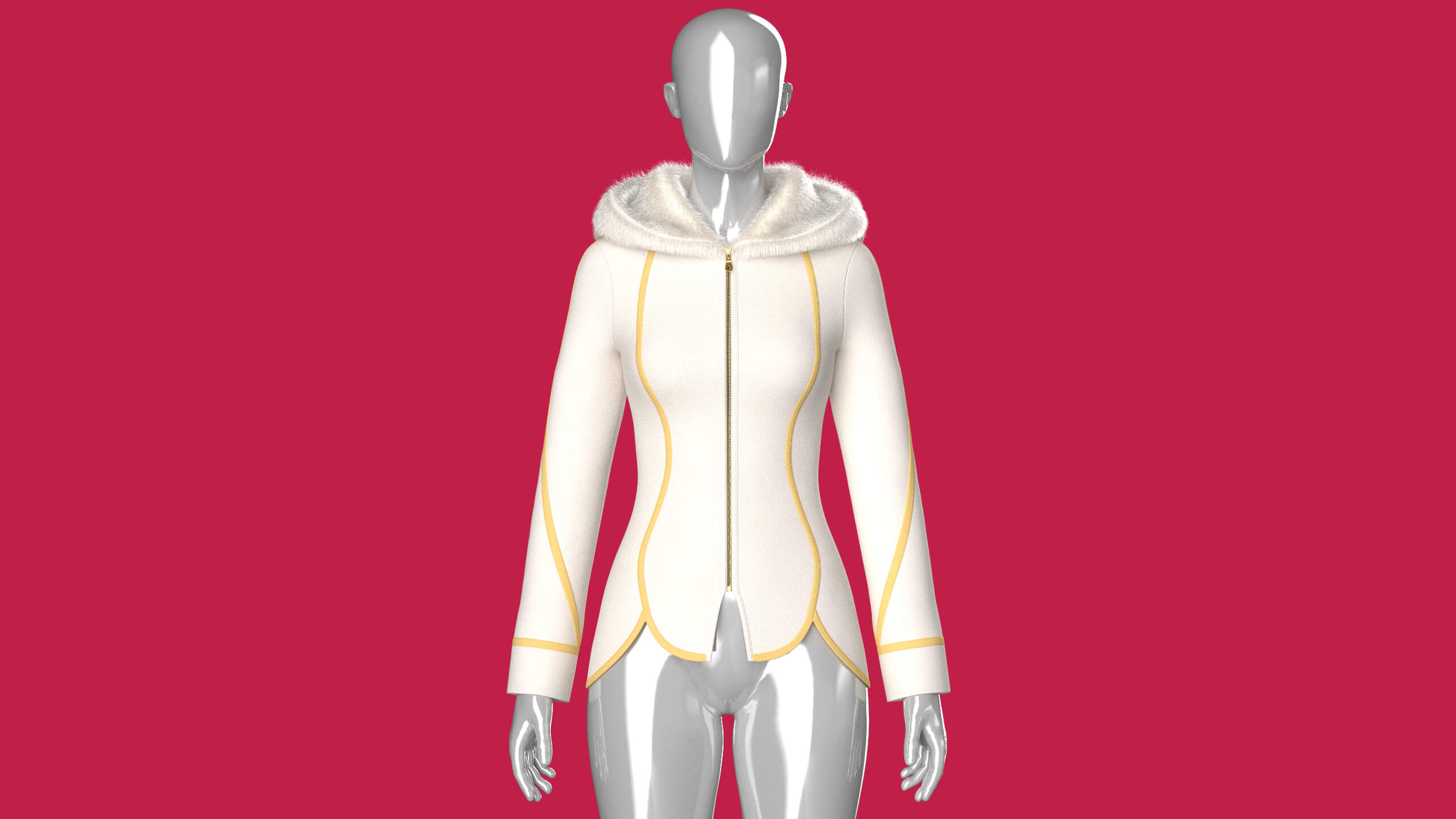 Girls Fur Hooded Jacket 3D Model