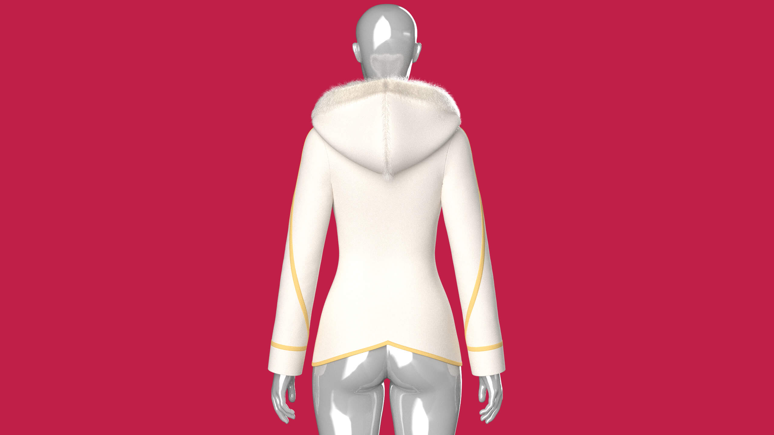 Girls Fur Hooded Jacket 3D Model