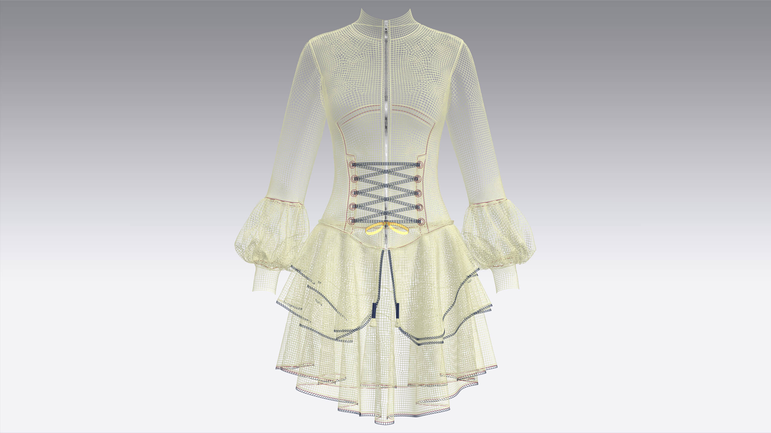 Girls Half-Zip Corset-Waist Ruffled Dress 3D Model