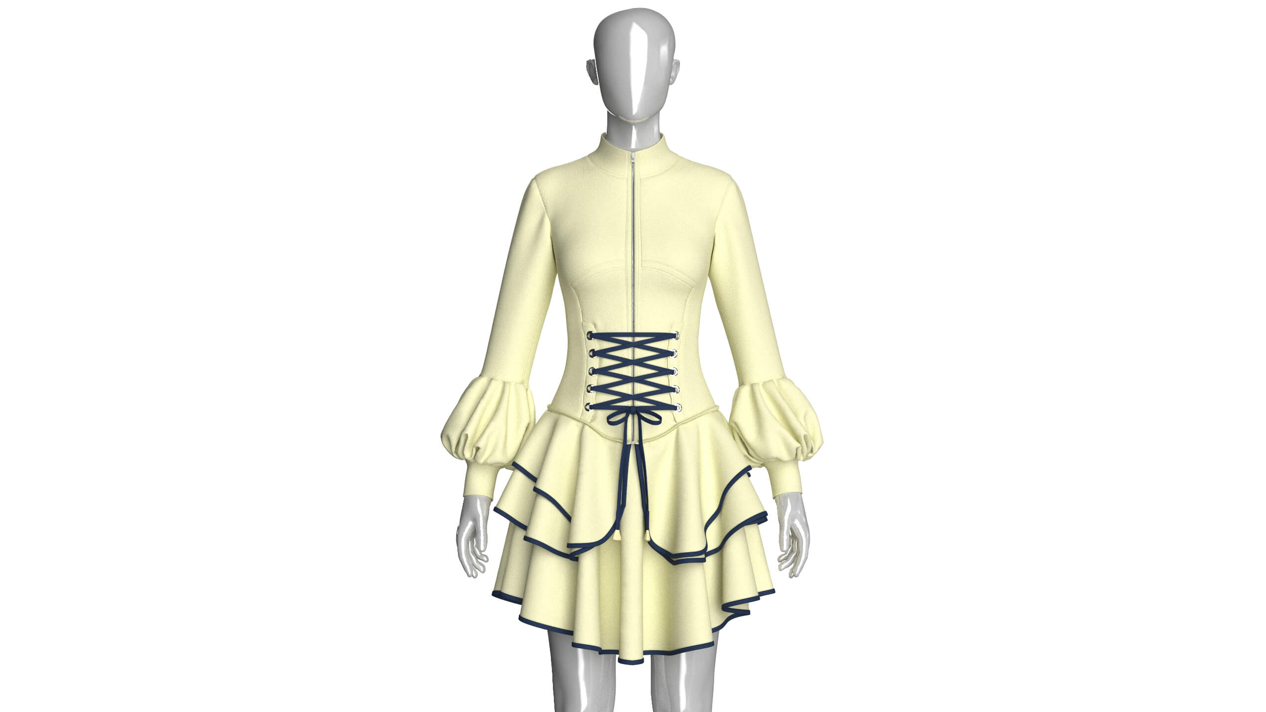 Girls Half-Zip Corset-Waist Ruffled Dress 3D Model
