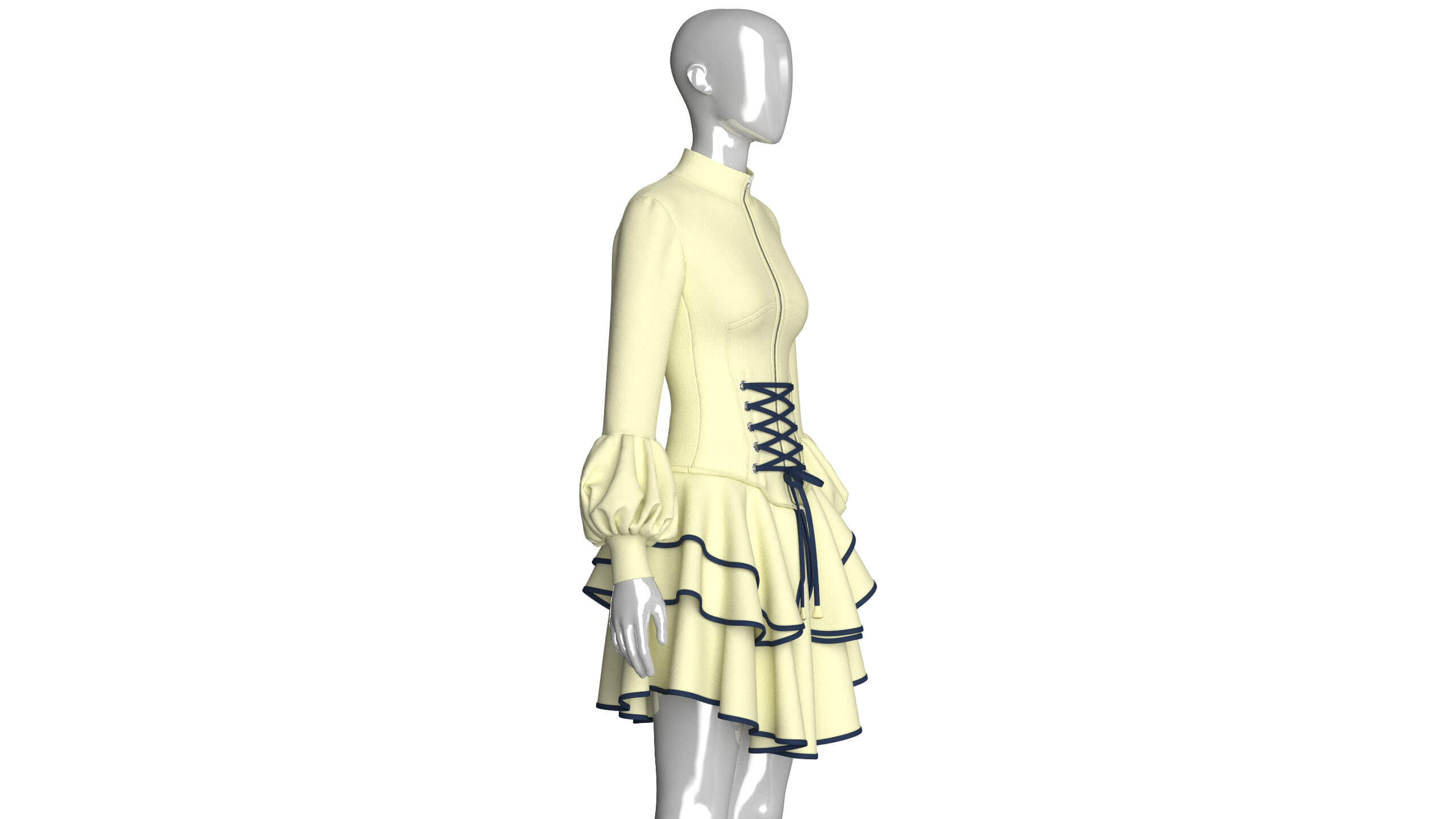 Girls Half-Zip Corset-Waist Ruffled Dress 3D Model