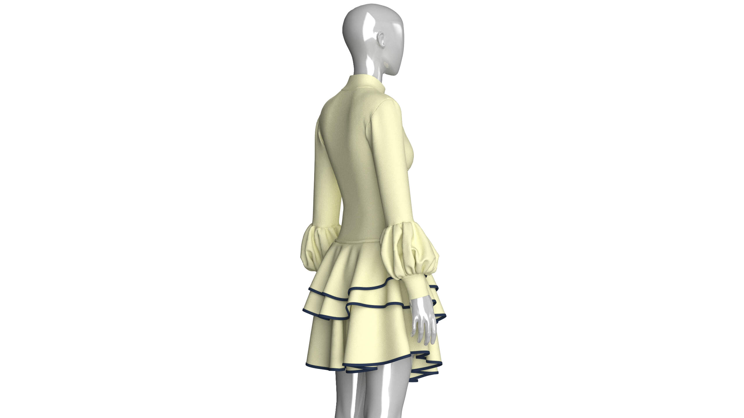 Girls Half-Zip Corset-Waist Ruffled Dress 3D Model