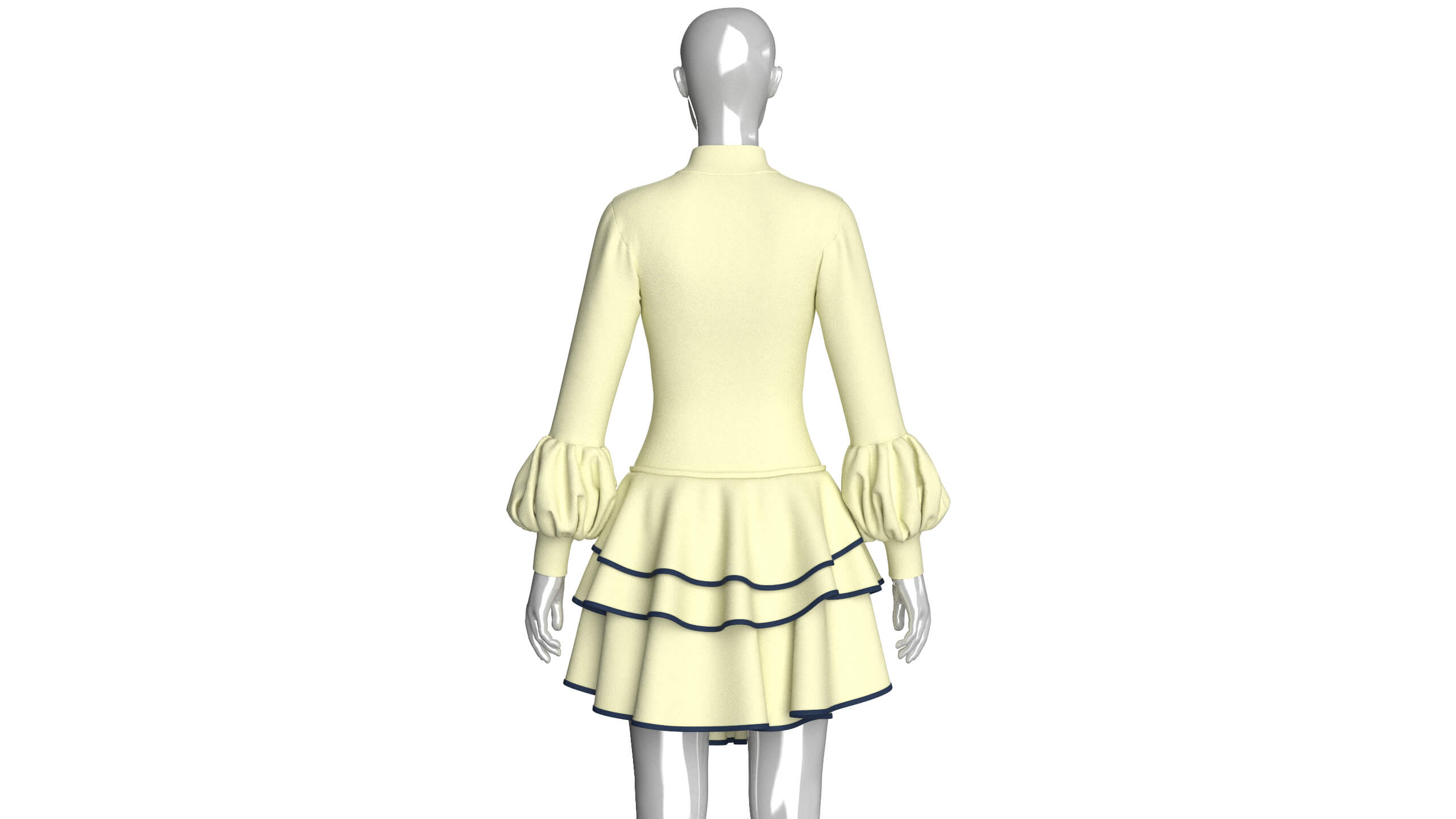 Girls Half-Zip Corset-Waist Ruffled Dress 3D Model