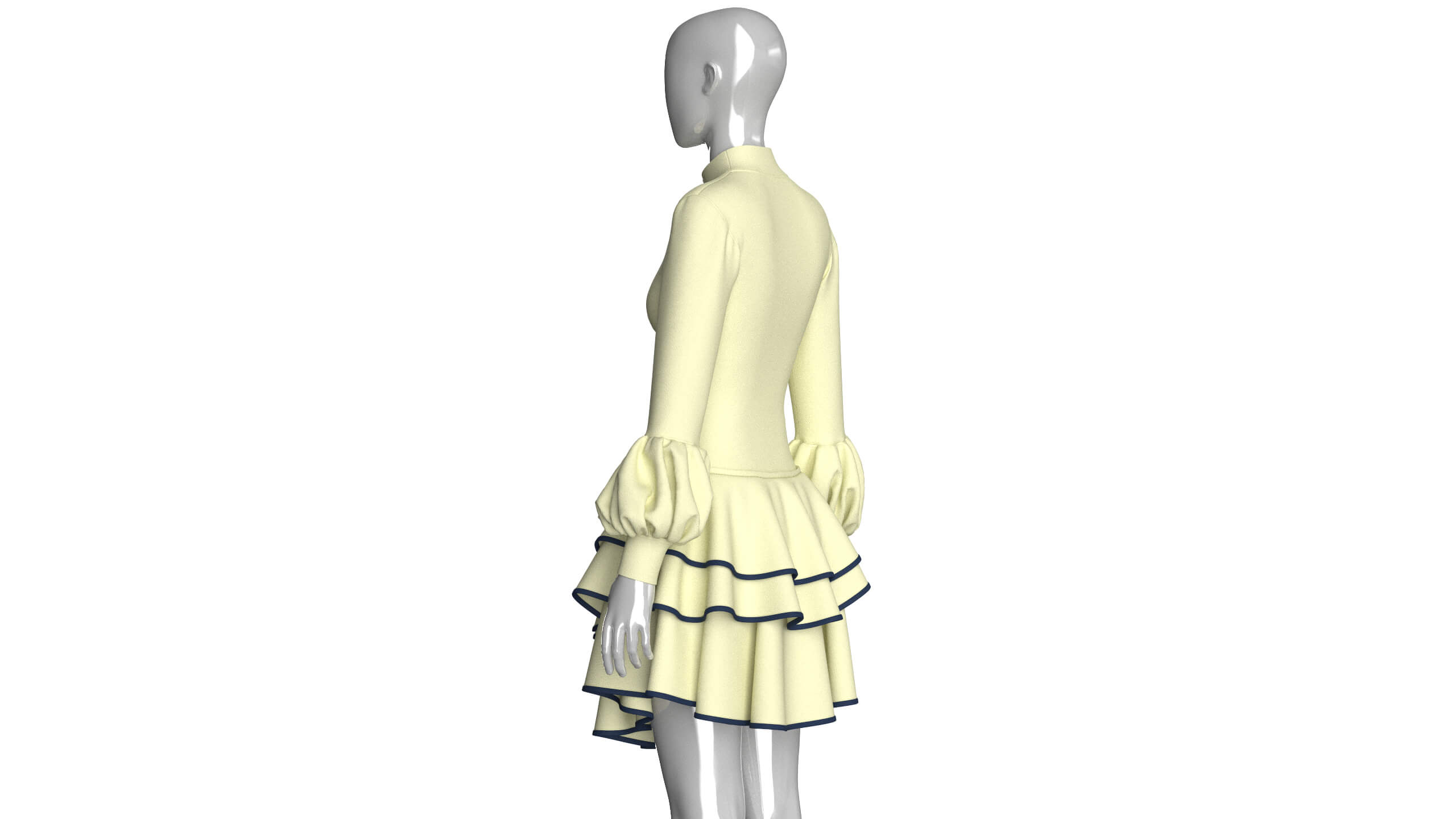 Girls Half-Zip Corset-Waist Ruffled Dress 3D Model