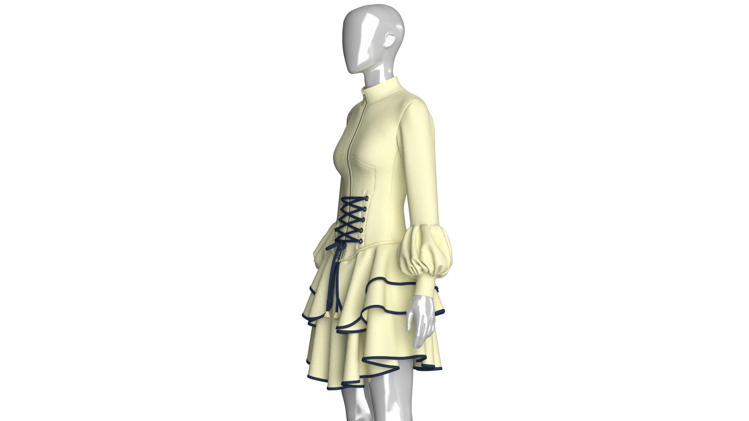 Girls Half-Zip Corset-Waist Ruffled Dress 3D Model