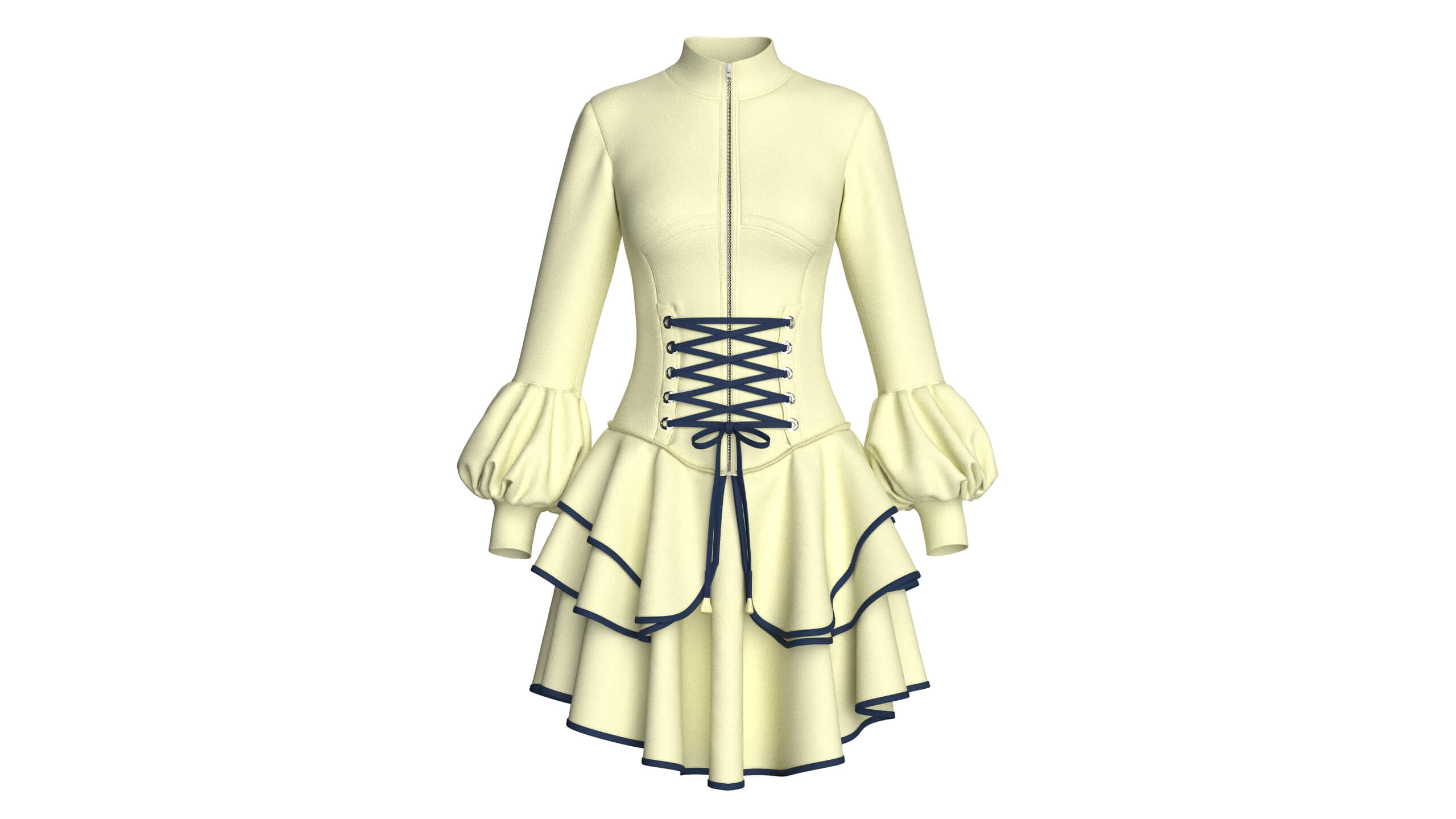 Girls Half-Zip Corset-Waist Ruffled Dress 3D Model