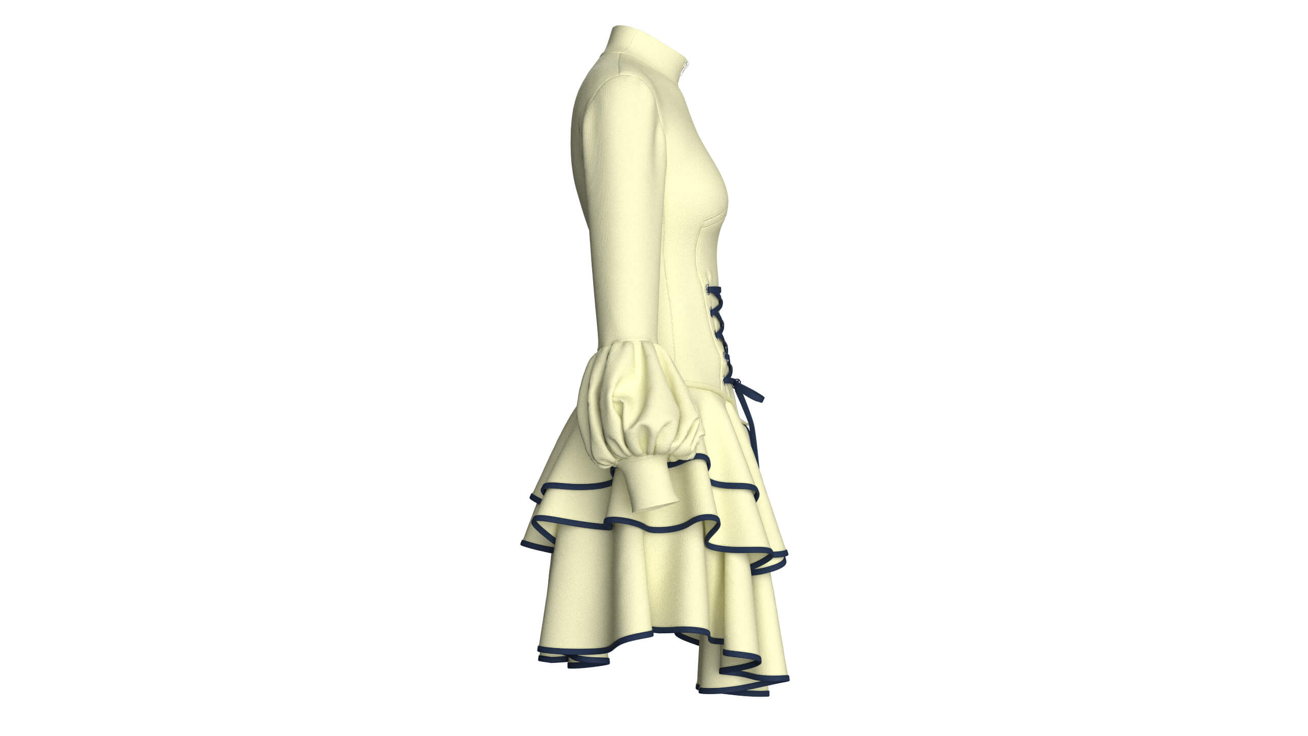 Girls Half-Zip Corset-Waist Ruffled Dress 3D Model