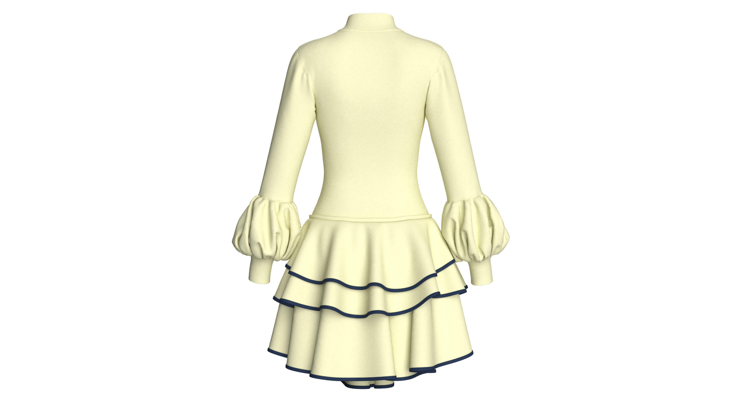 Girls Half-Zip Corset-Waist Ruffled Dress 3D Model