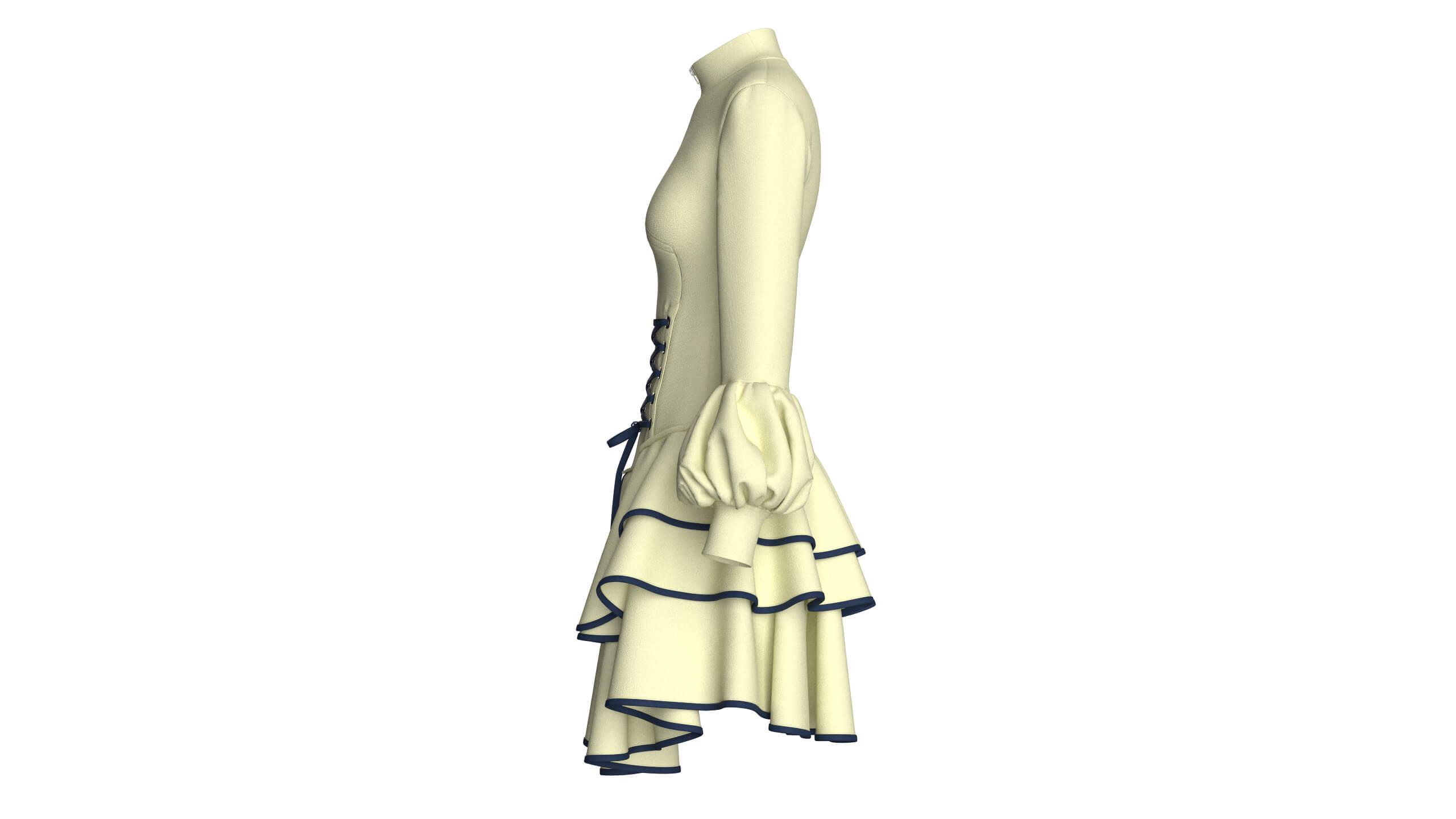 Girls Half-Zip Corset-Waist Ruffled Dress 3D Model