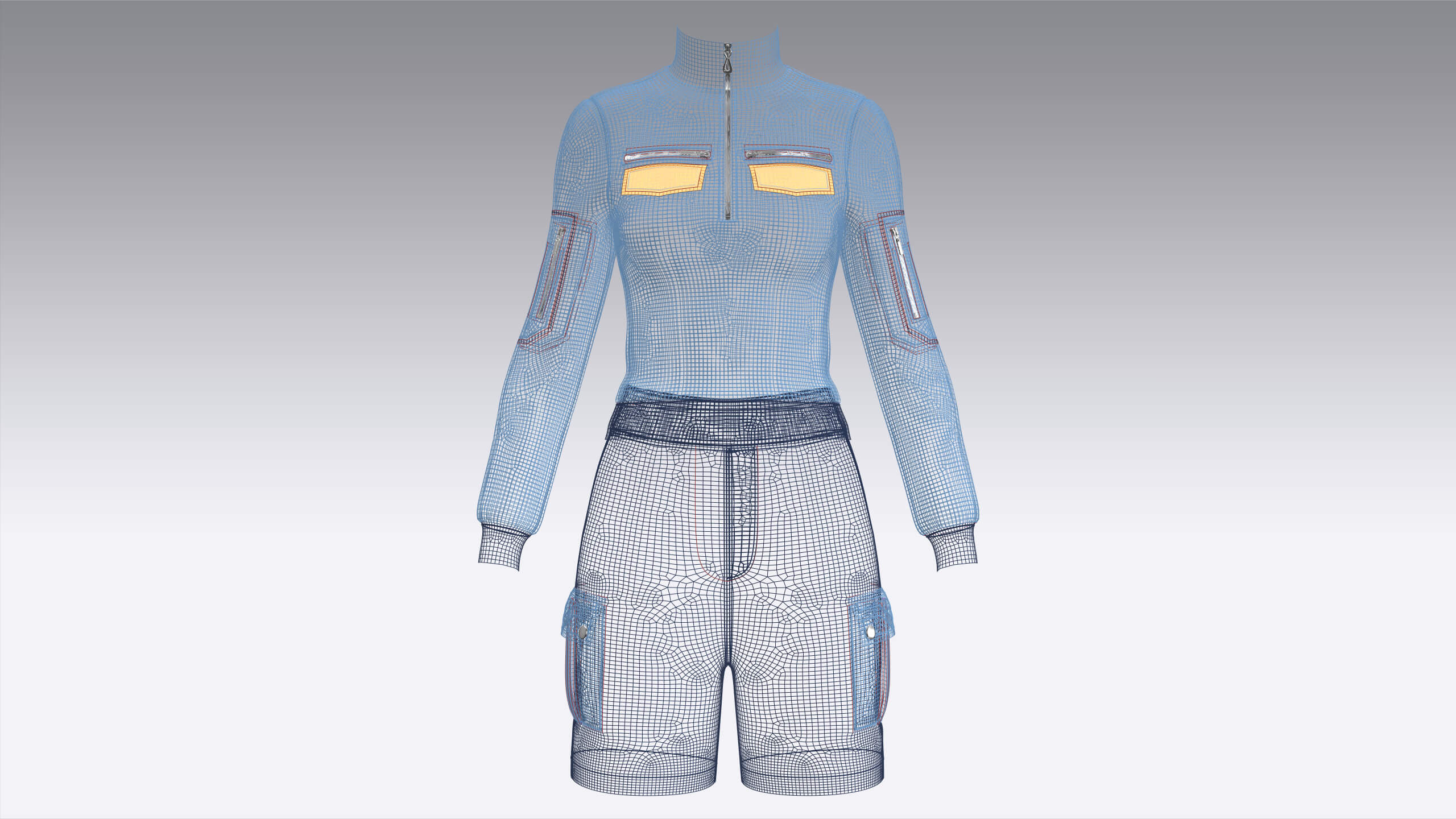 Girls Half-Zip High Neck Jacket with Cargo Shorts 3D Model