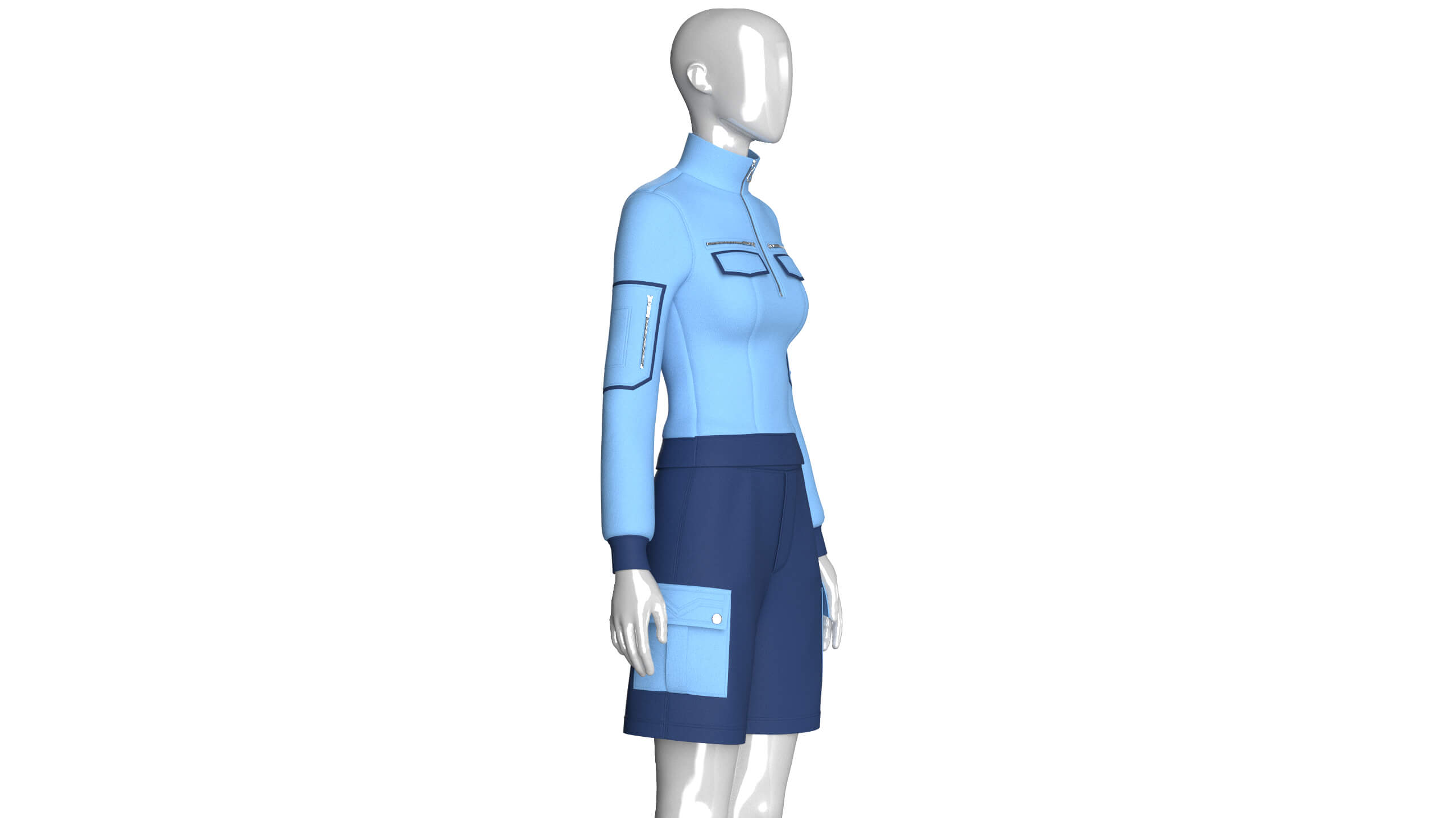 Girls Half-Zip High Neck Jacket with Cargo Shorts 3D Model